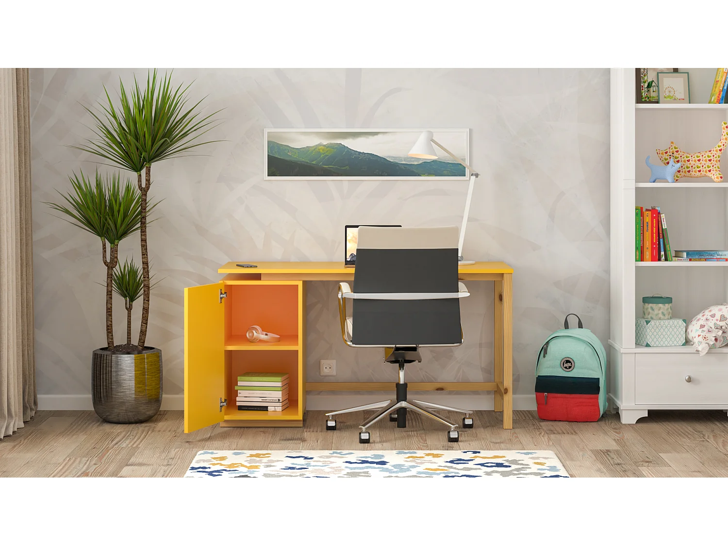 Bureau enfant en pin massif 120x60 jaune
