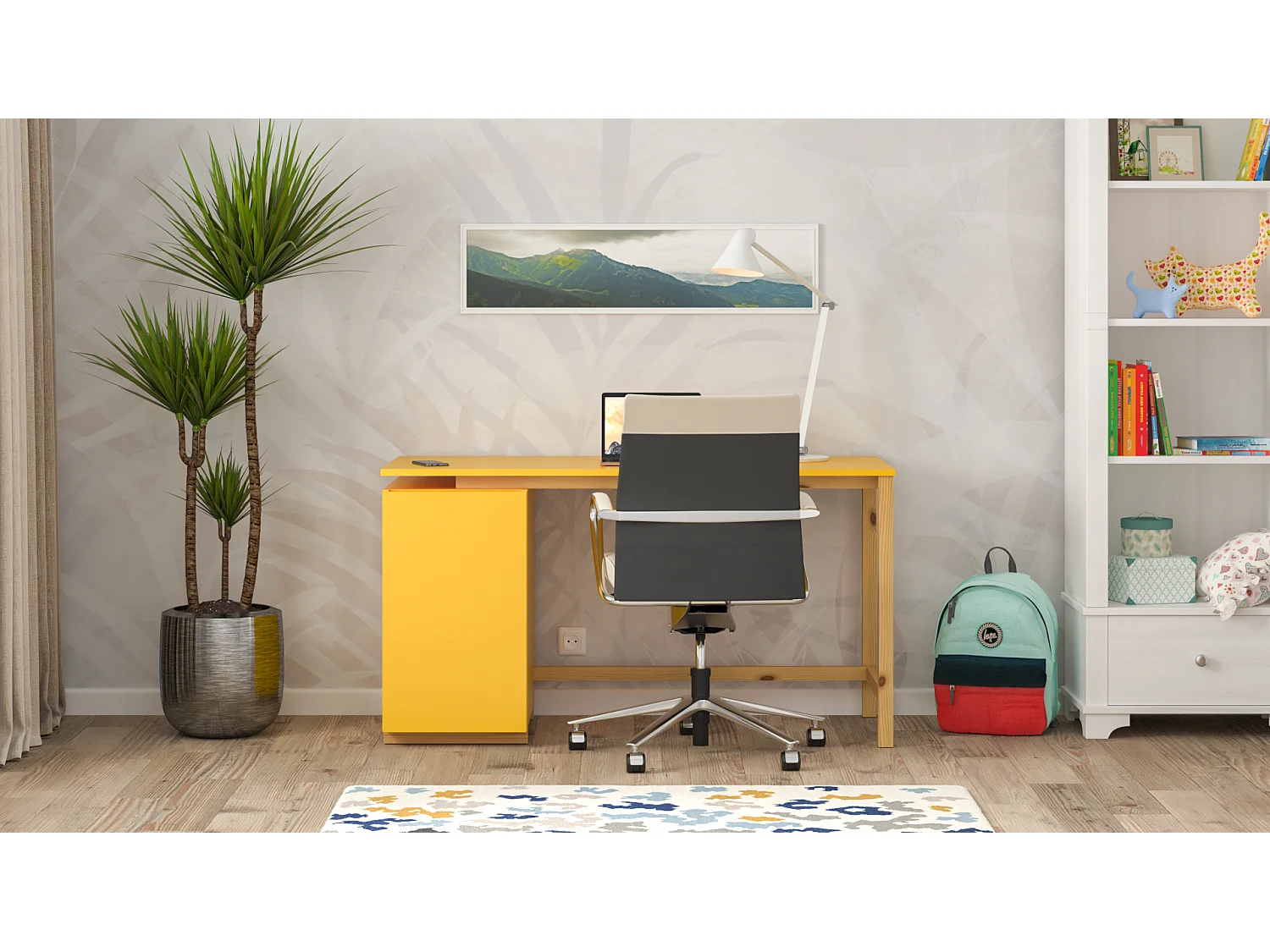 Bureau enfant en pin massif 120x60 jaune