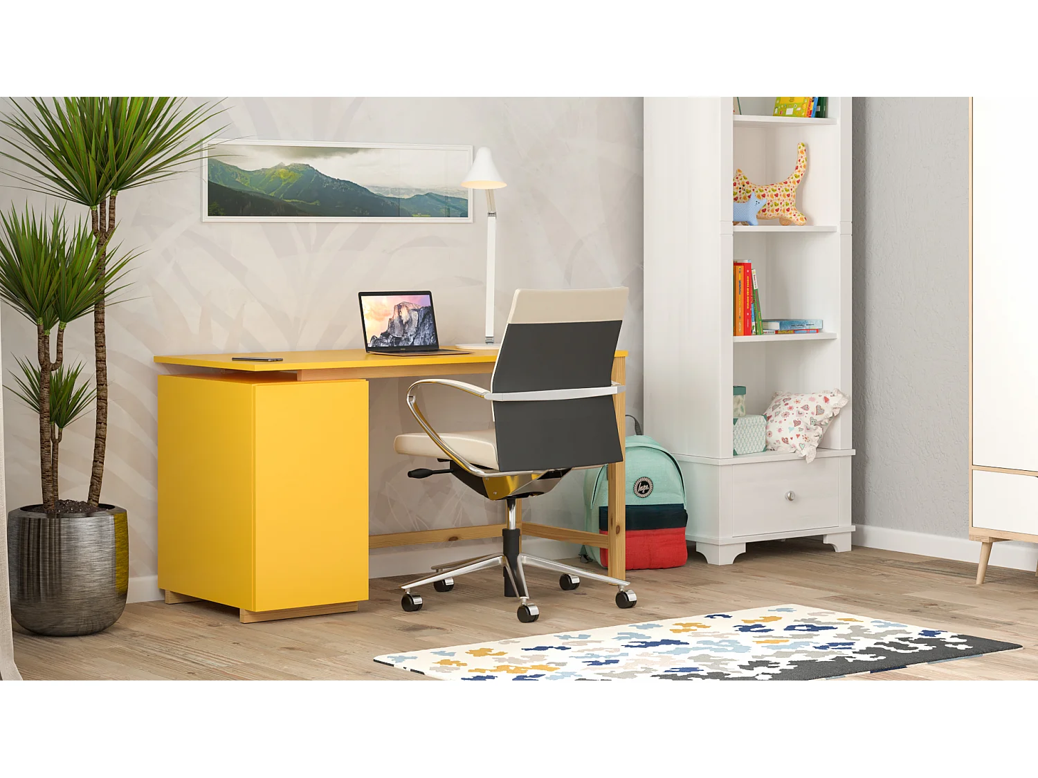 Bureau enfant en pin massif 120x60 jaune