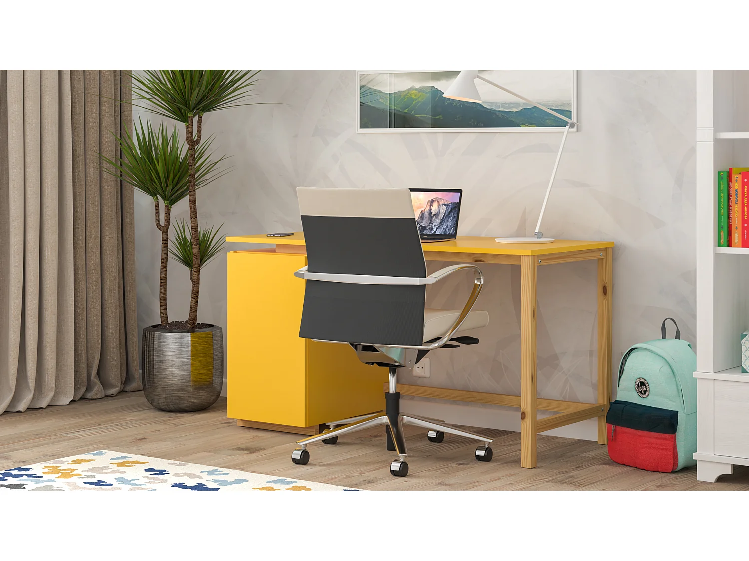 Bureau enfant en pin massif 120x60 jaune