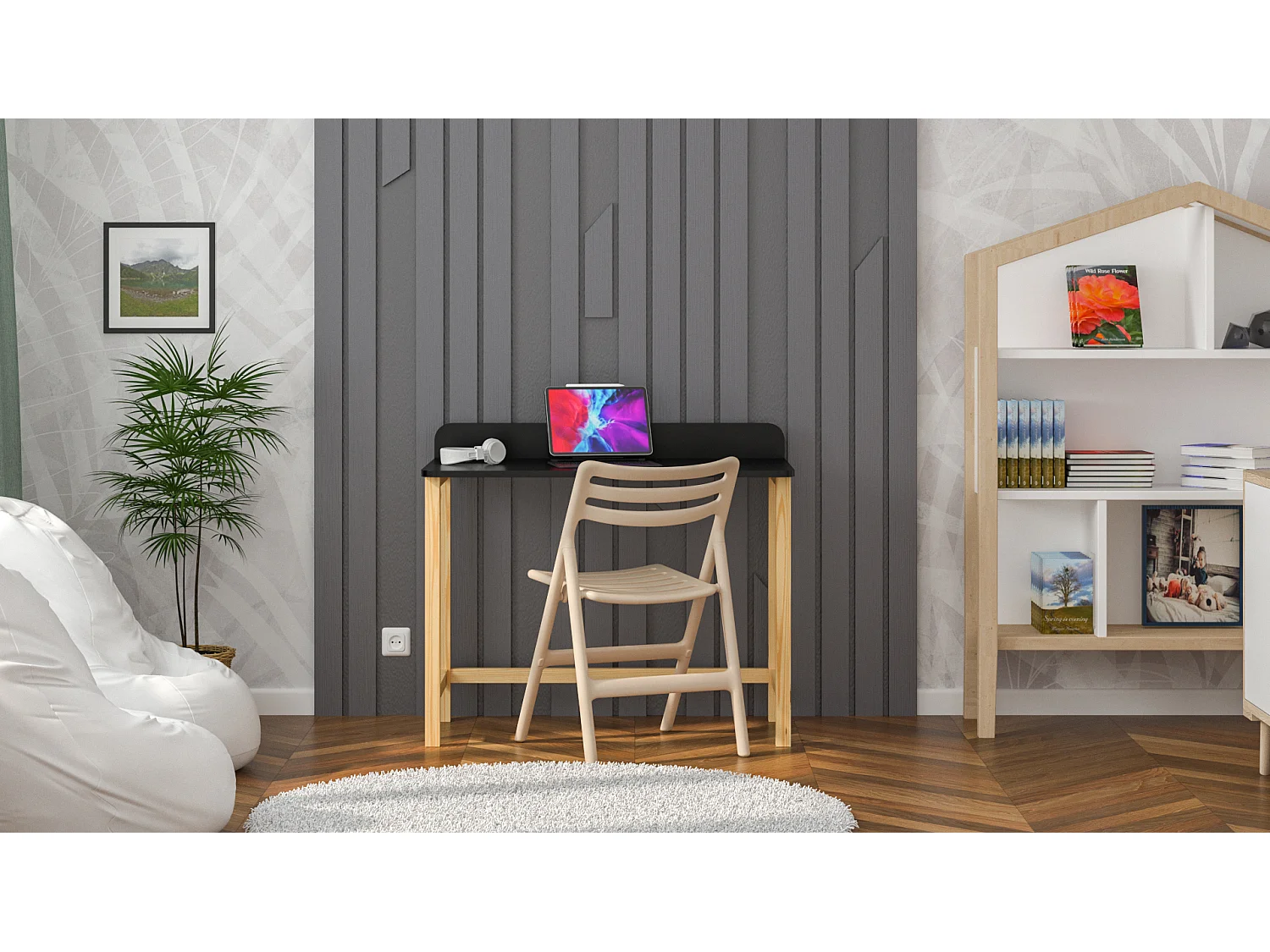 Bureau enfant en pin massif 120x58 noir