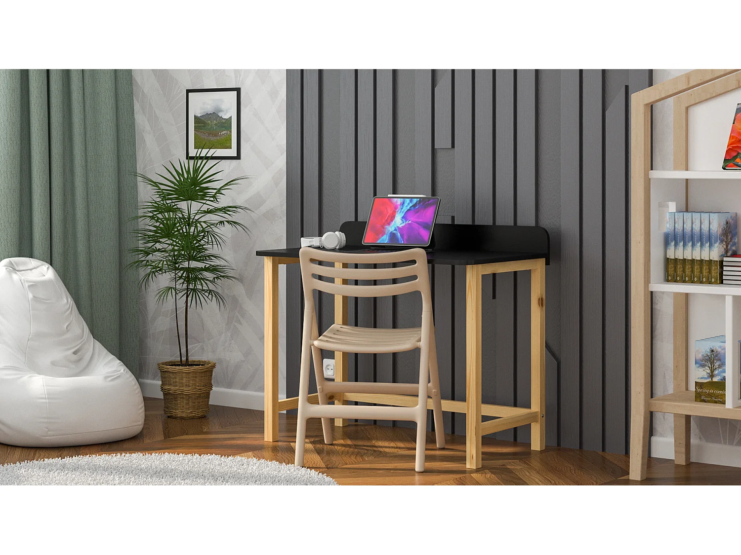 Bureau enfant en pin massif 120x58 noir