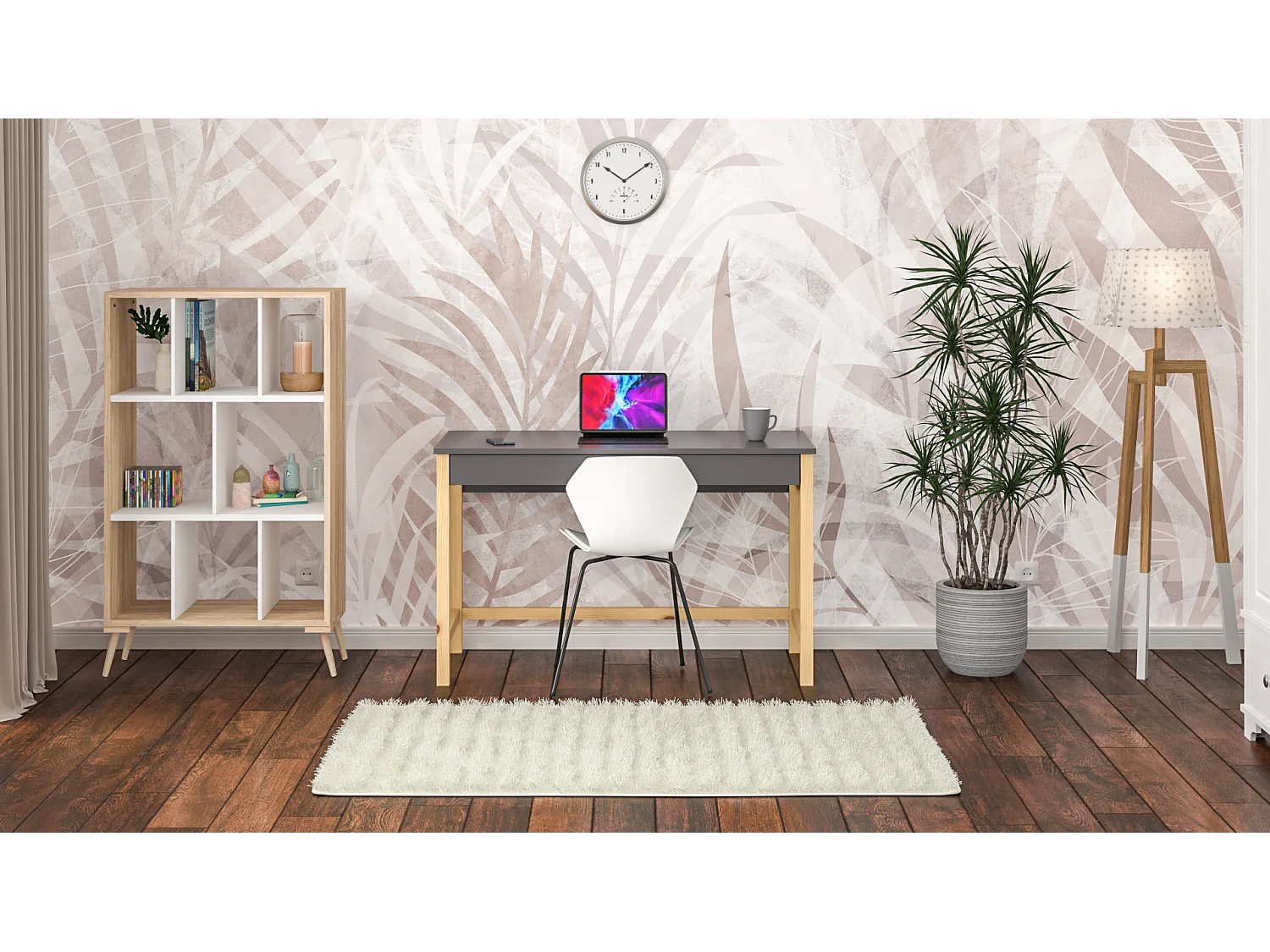 Bureau enfant en pin massif 120x60 gris foncé