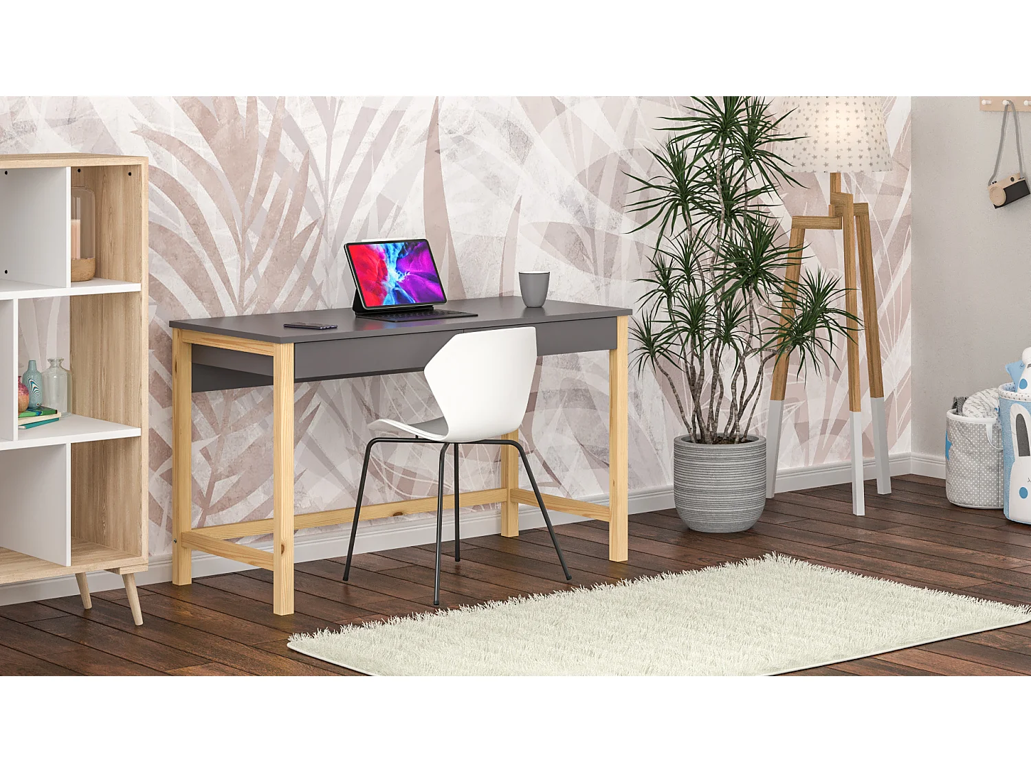 Bureau enfant en pin massif 120x60 gris foncé
