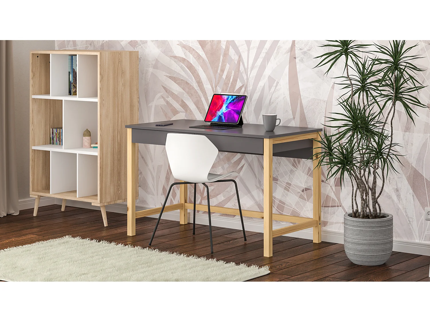 Bureau enfant en pin massif 120x60 gris foncé