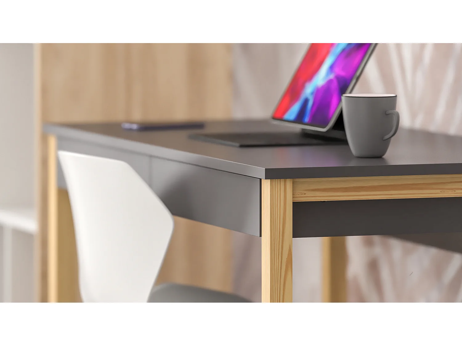 Bureau enfant en pin massif 120x60 gris foncé