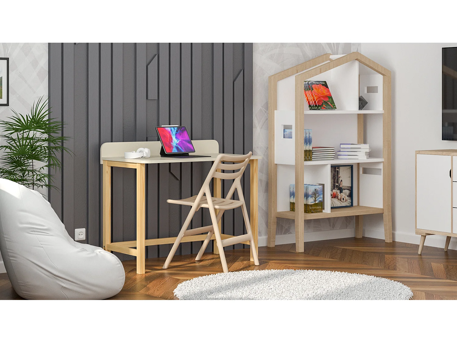 Bureau enfant en pin massif 120x60 blanc
