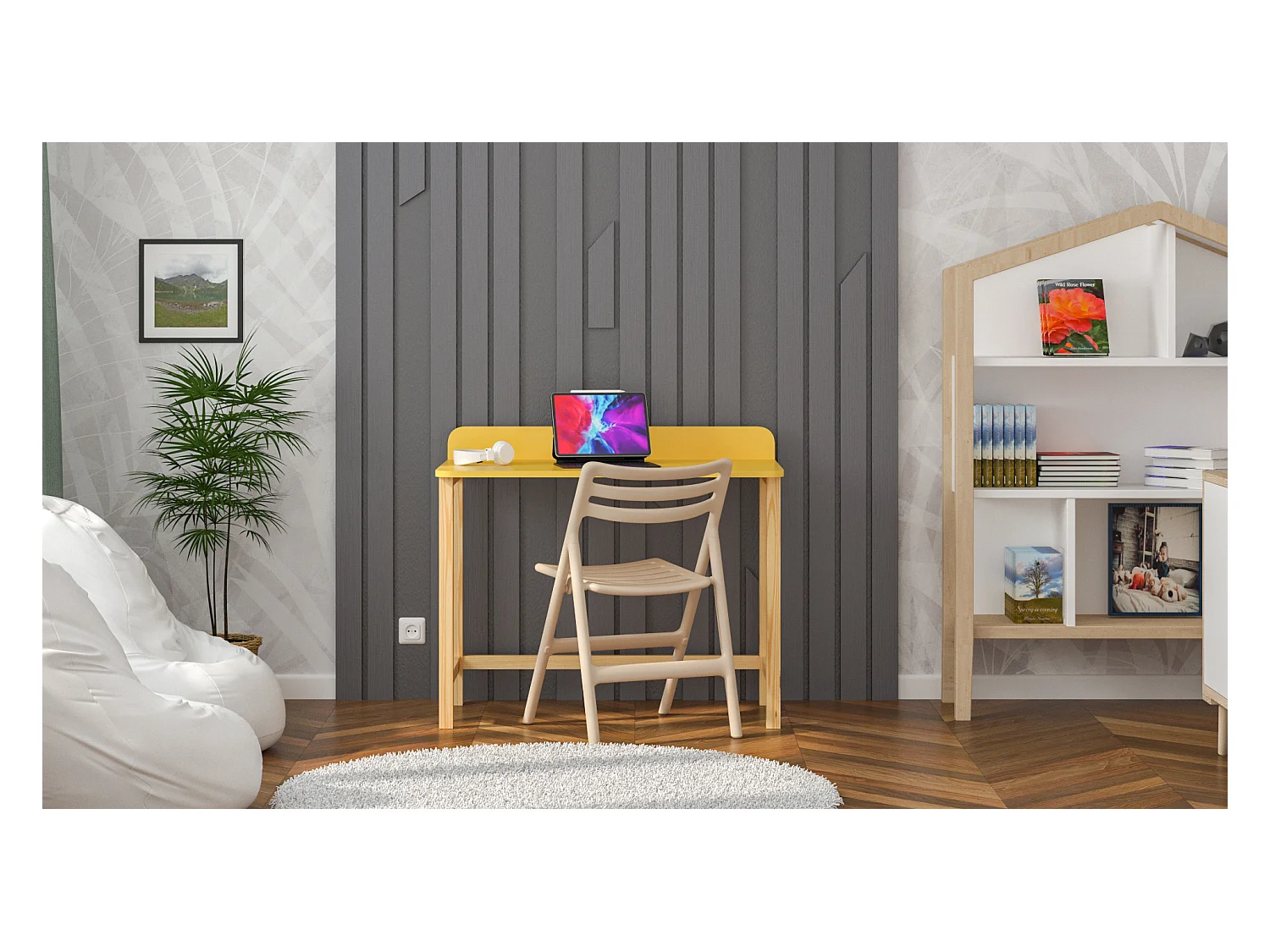 Bureau enfant en pin massif 120x58 jaune