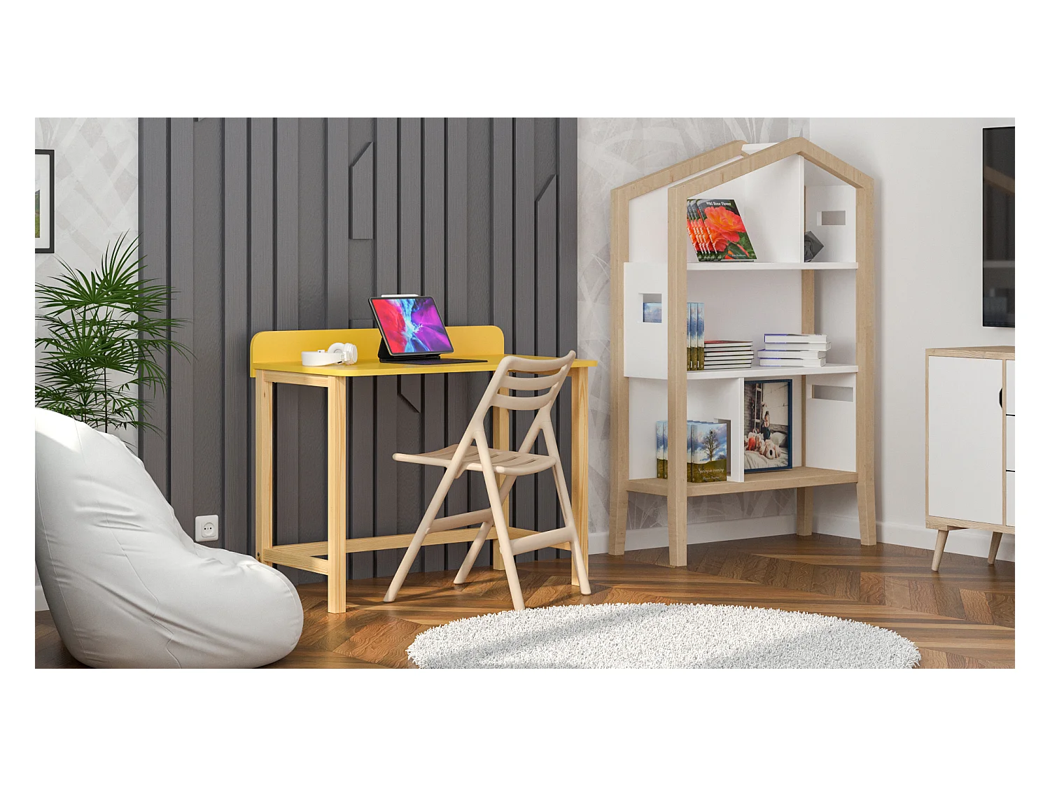 Bureau enfant en pin massif 120x58 jaune