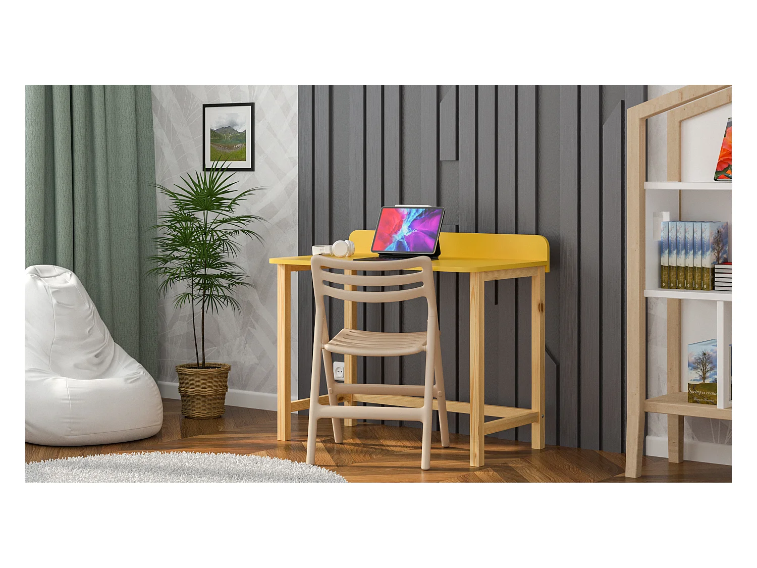 Bureau enfant en pin massif 120x58 jaune