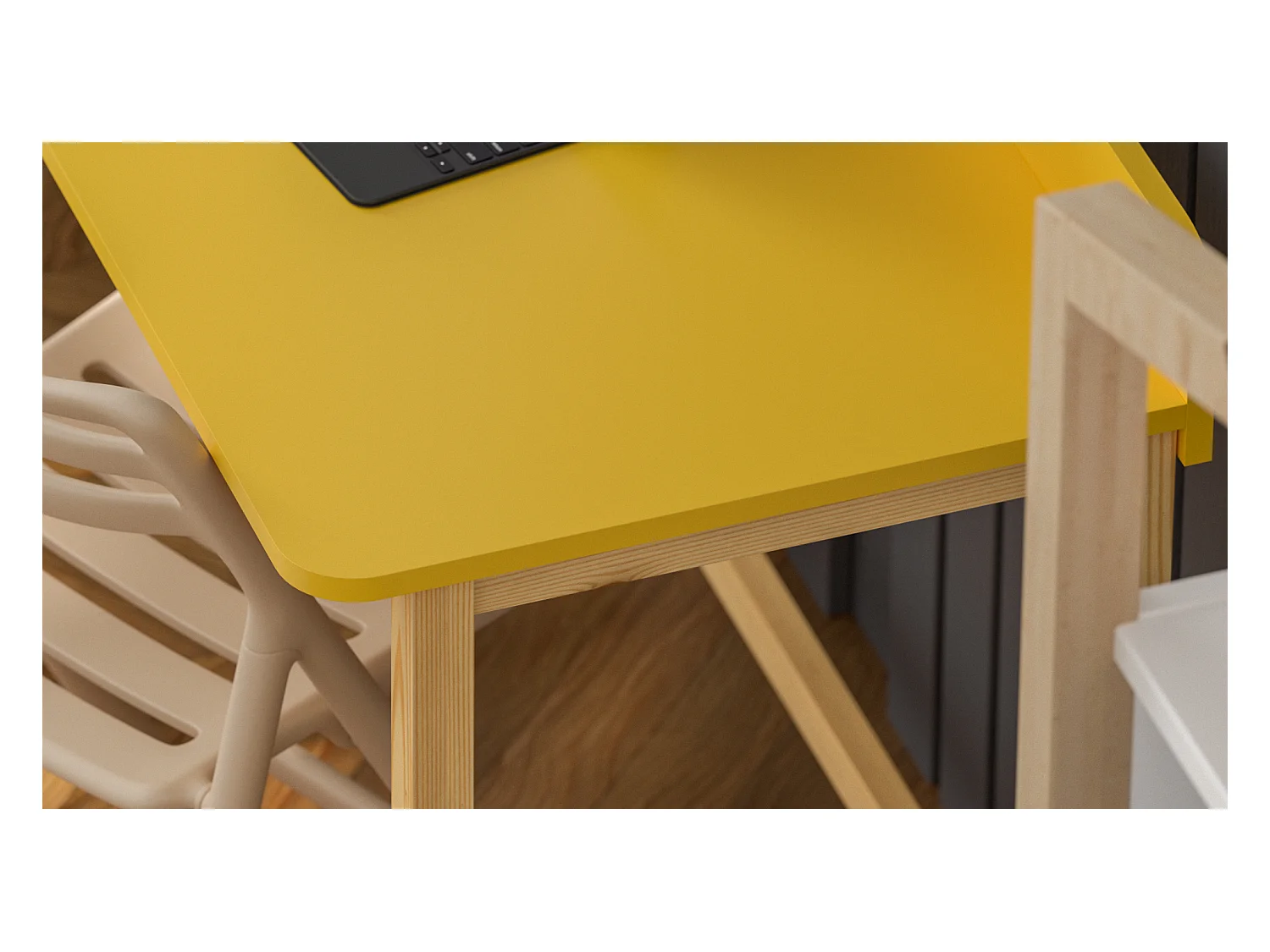Bureau enfant en pin massif 120x58 jaune