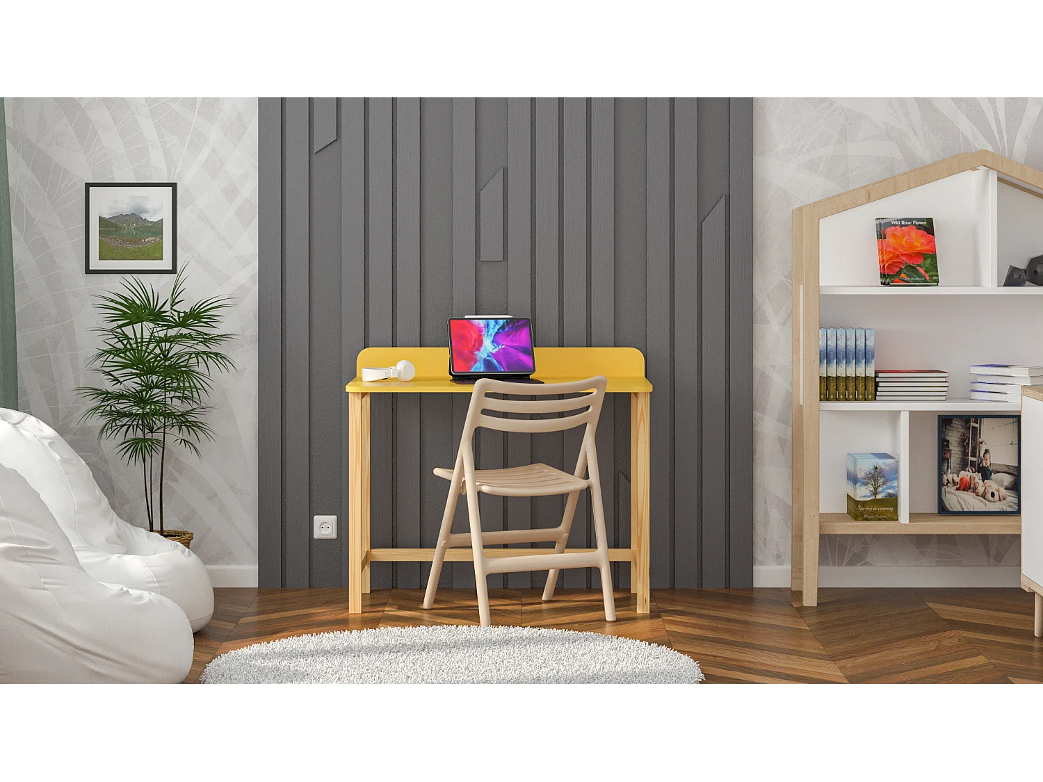 Bureau enfant en pin massif 120x58 jaune