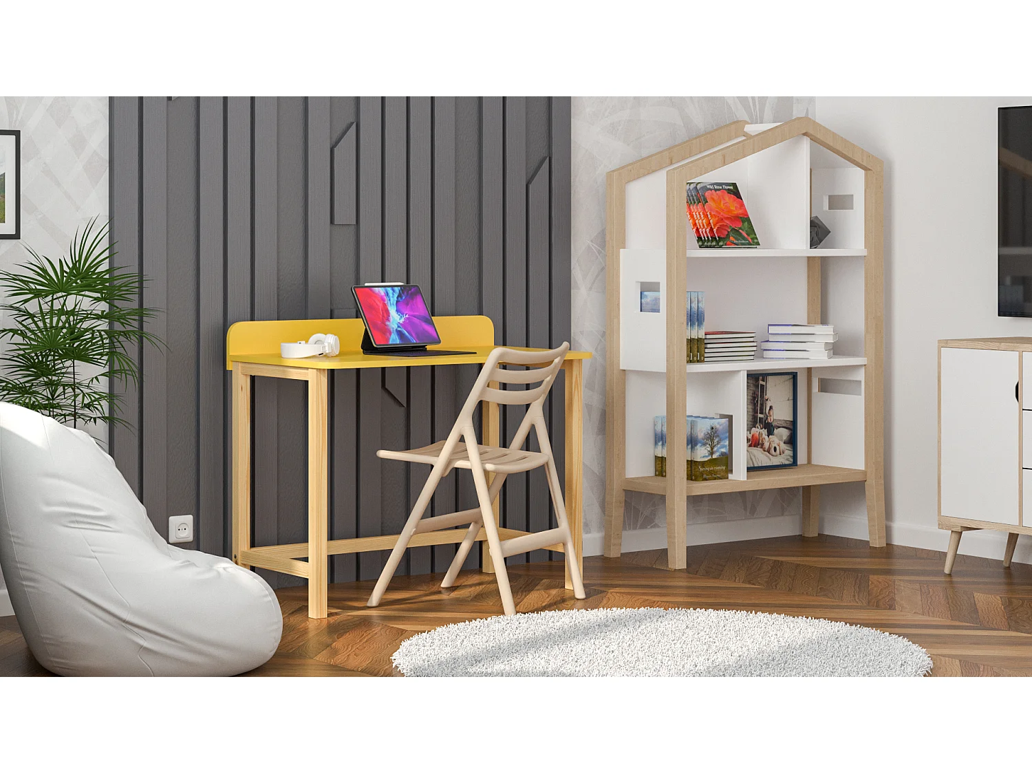 Bureau enfant en pin massif 120x58 jaune