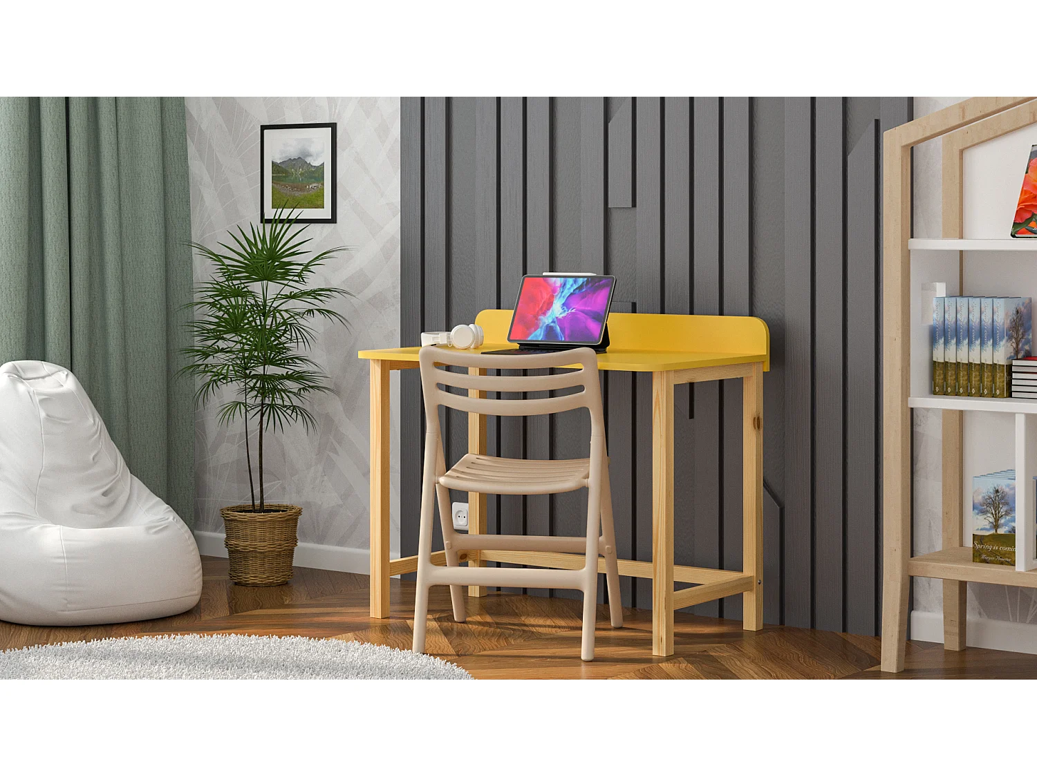 Bureau enfant en pin massif 120x58 jaune