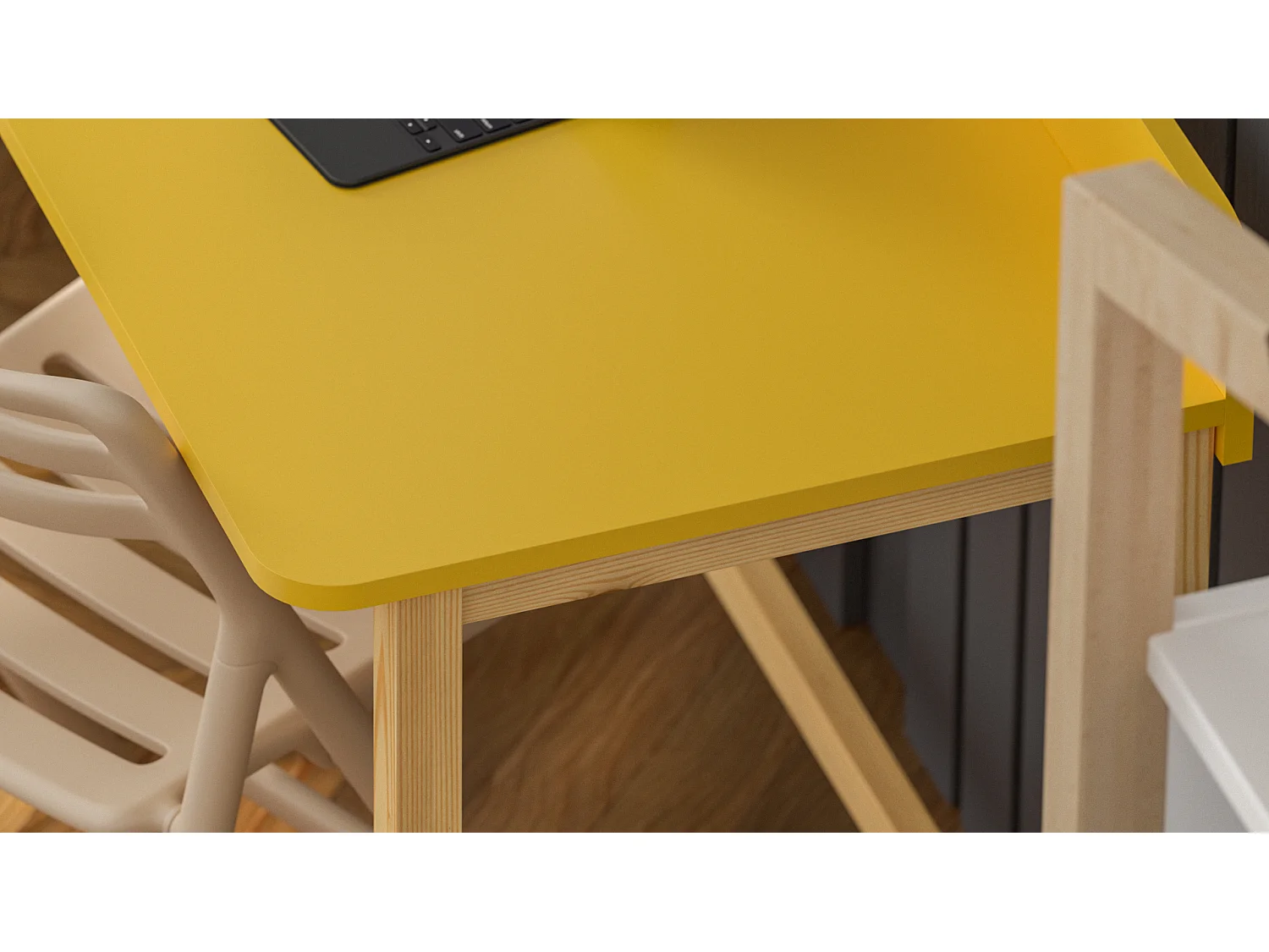 Bureau enfant en pin massif 120x58 jaune