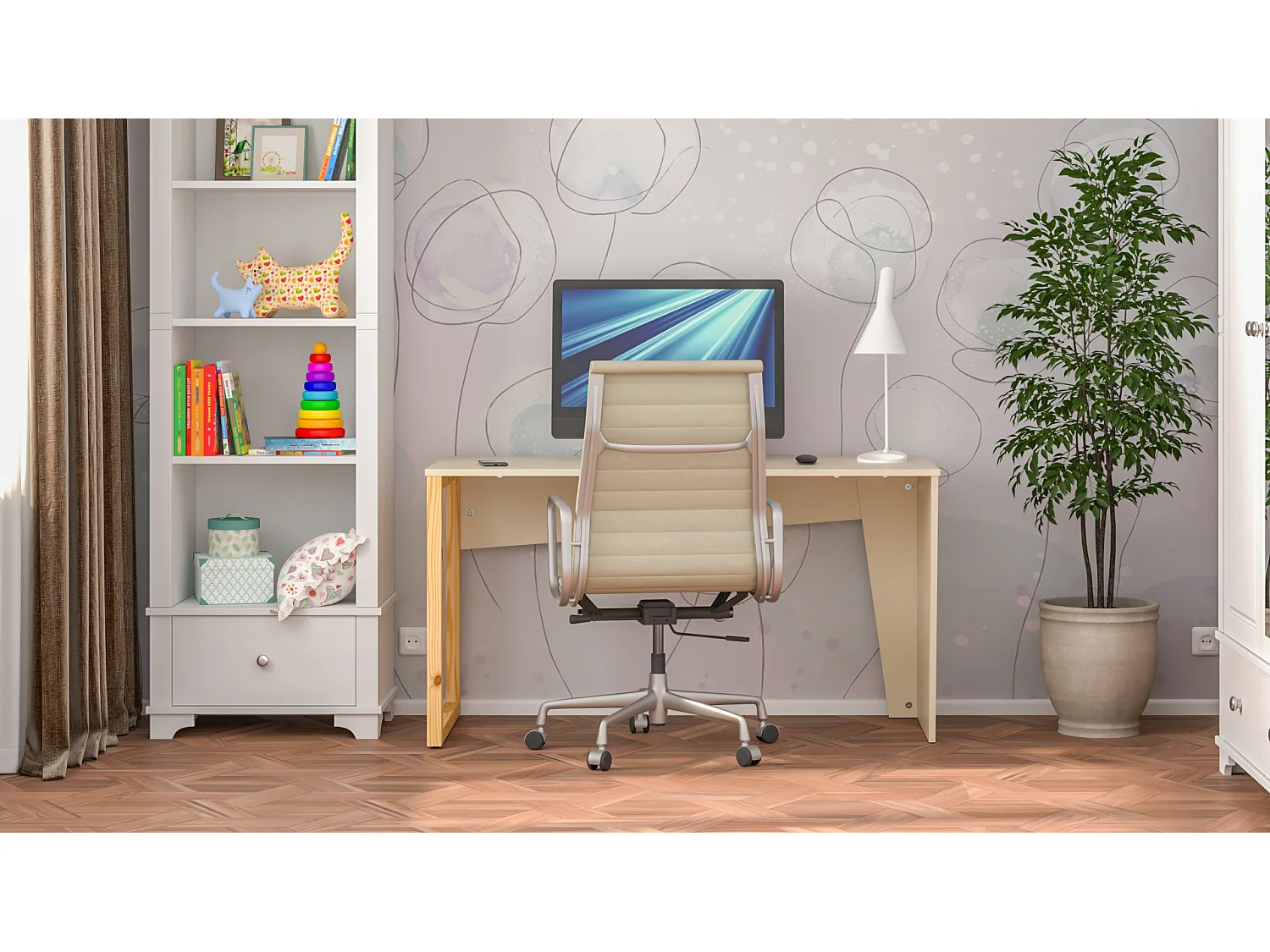 Bureau enfant en pin massif 120x60 beige
