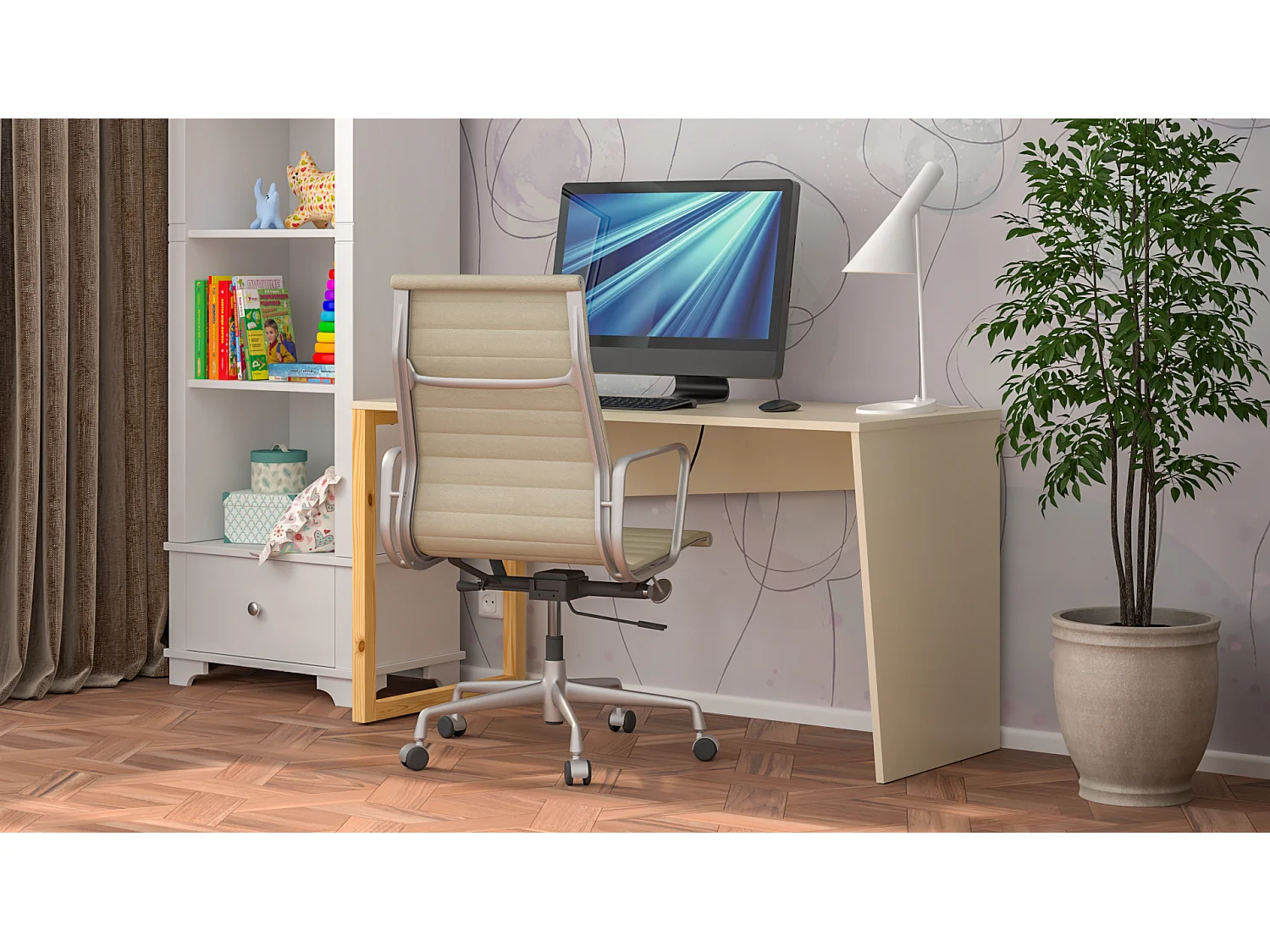 Bureau enfant en pin massif 120x60 beige