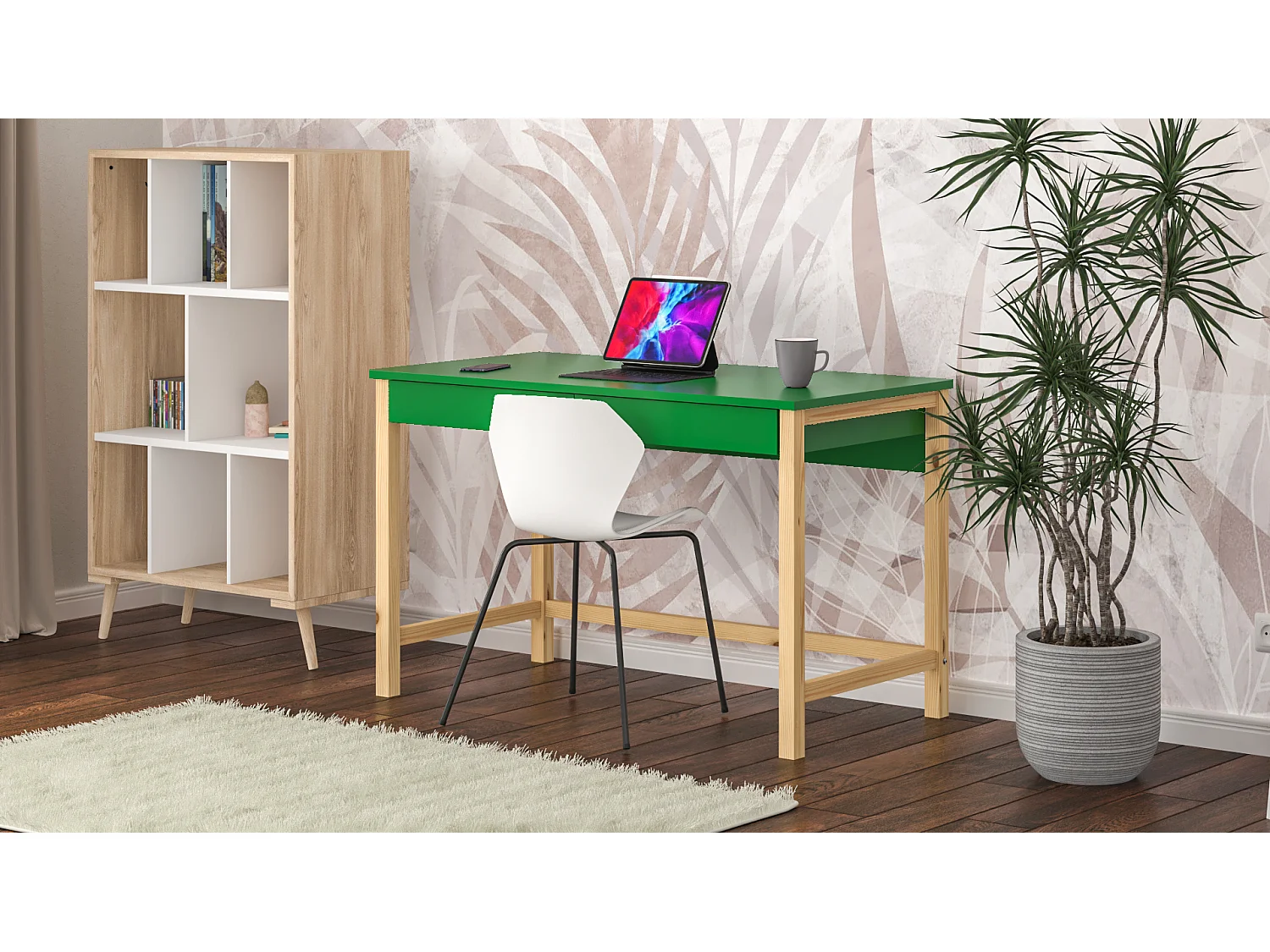 Bureau enfant en pin massif 120x60 vert
