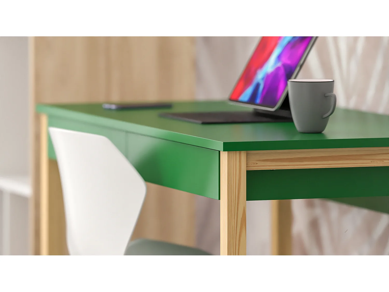 Bureau enfant en pin massif 120x60 vert