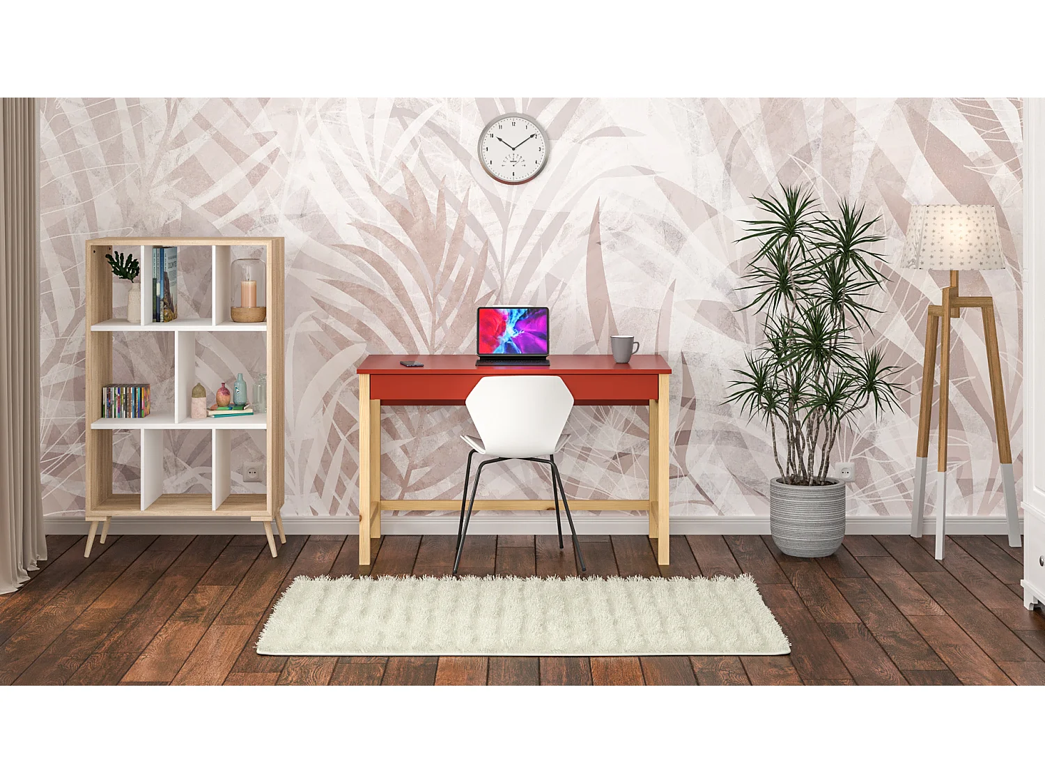 Bureau enfant en pin massif 120x60 rouge