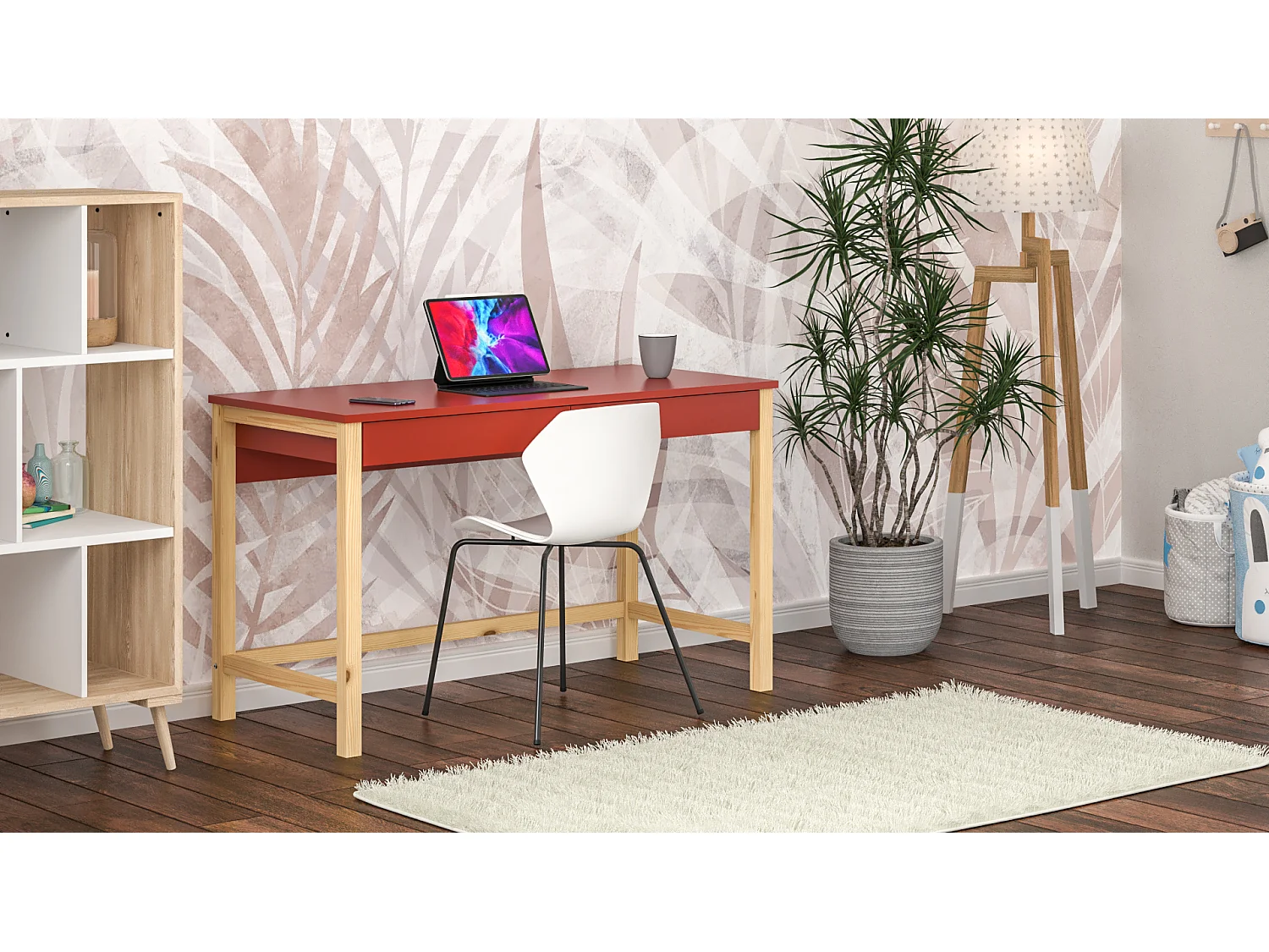 Bureau enfant en pin massif 120x60 rouge