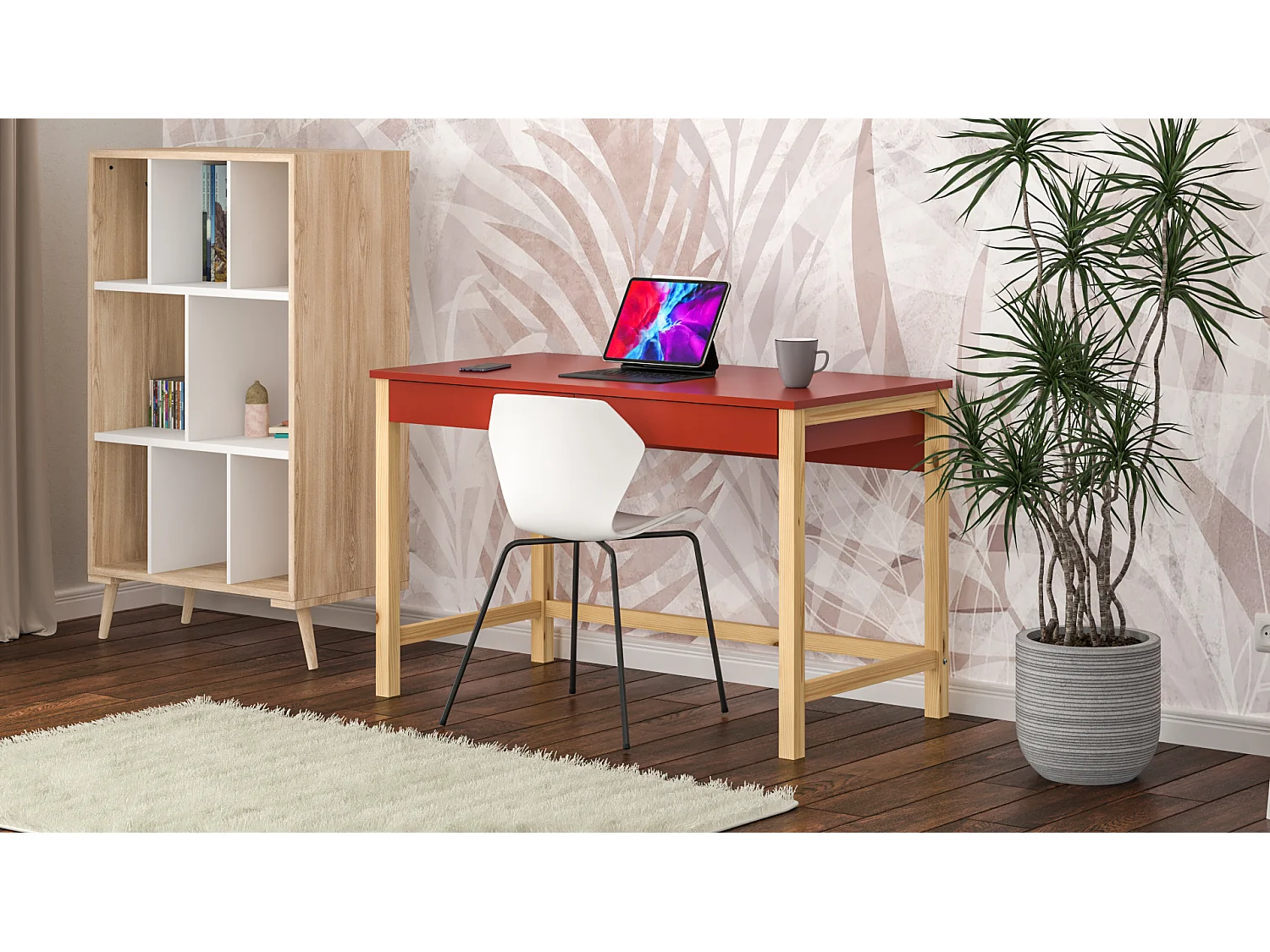Bureau enfant en pin massif 120x60 rouge