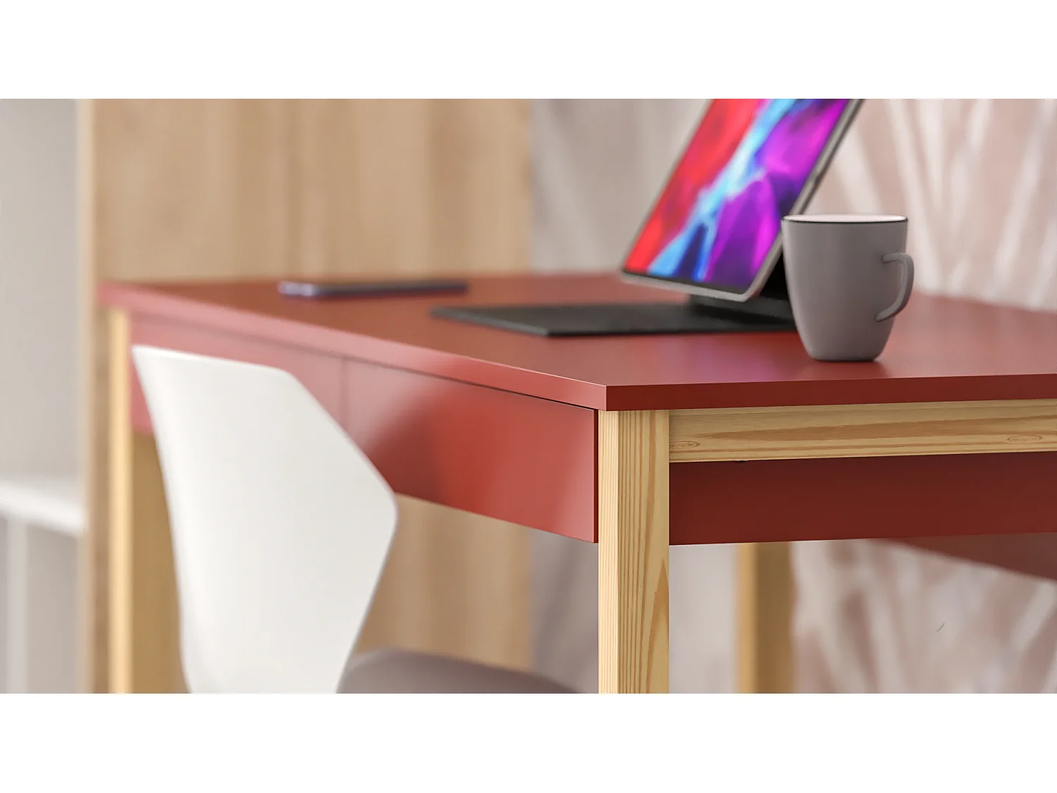 Bureau enfant en pin massif 120x60 rouge