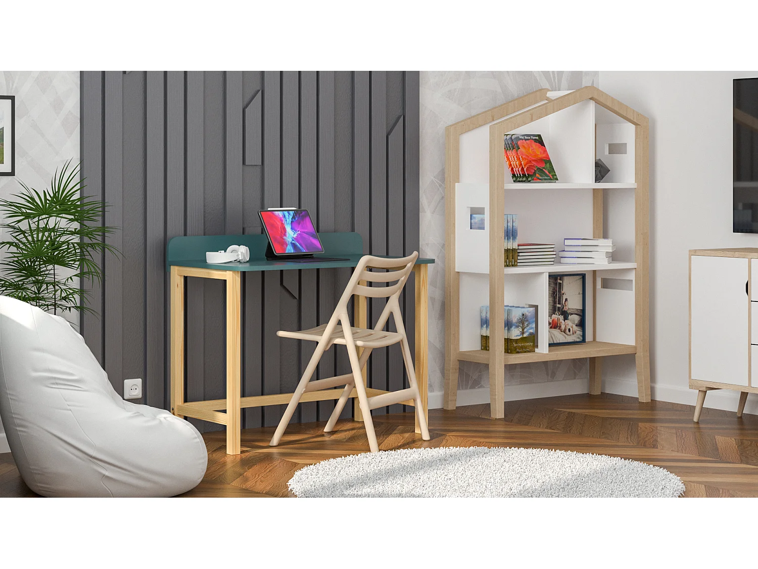 Bureau enfant en pin massif 120x60 gris