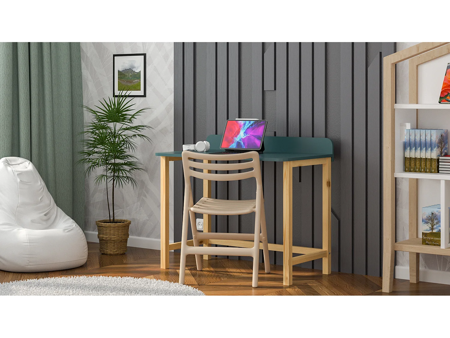 Bureau enfant en pin massif 120x60 gris