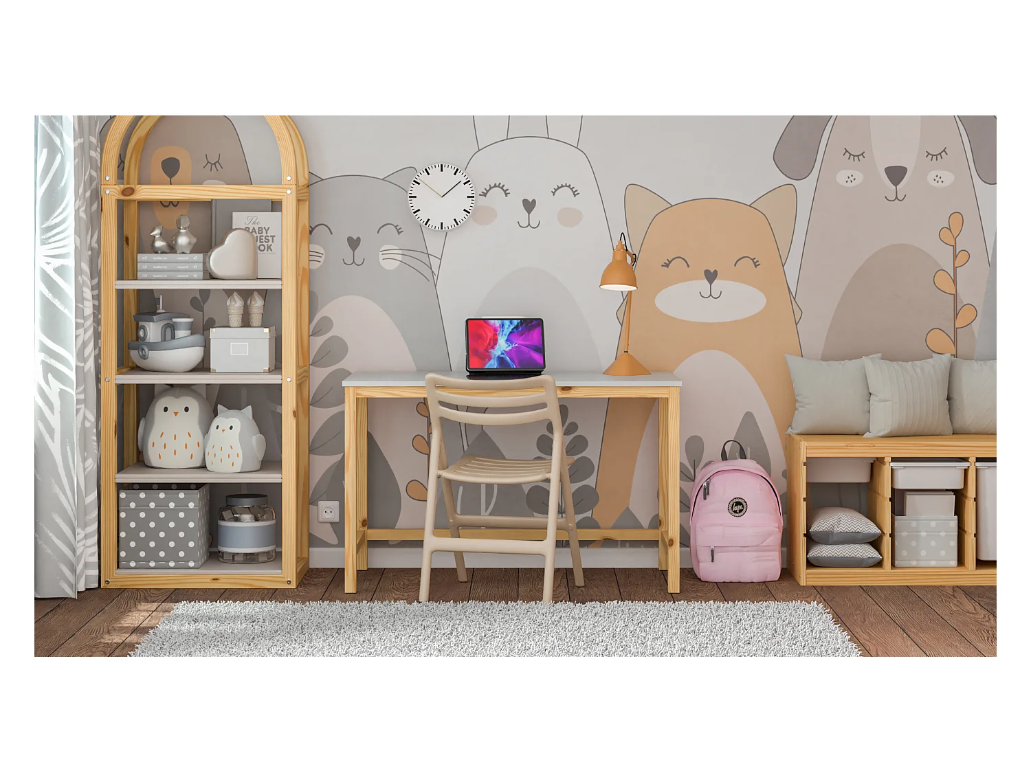 Bureau enfant en pin massif 100x50 noir