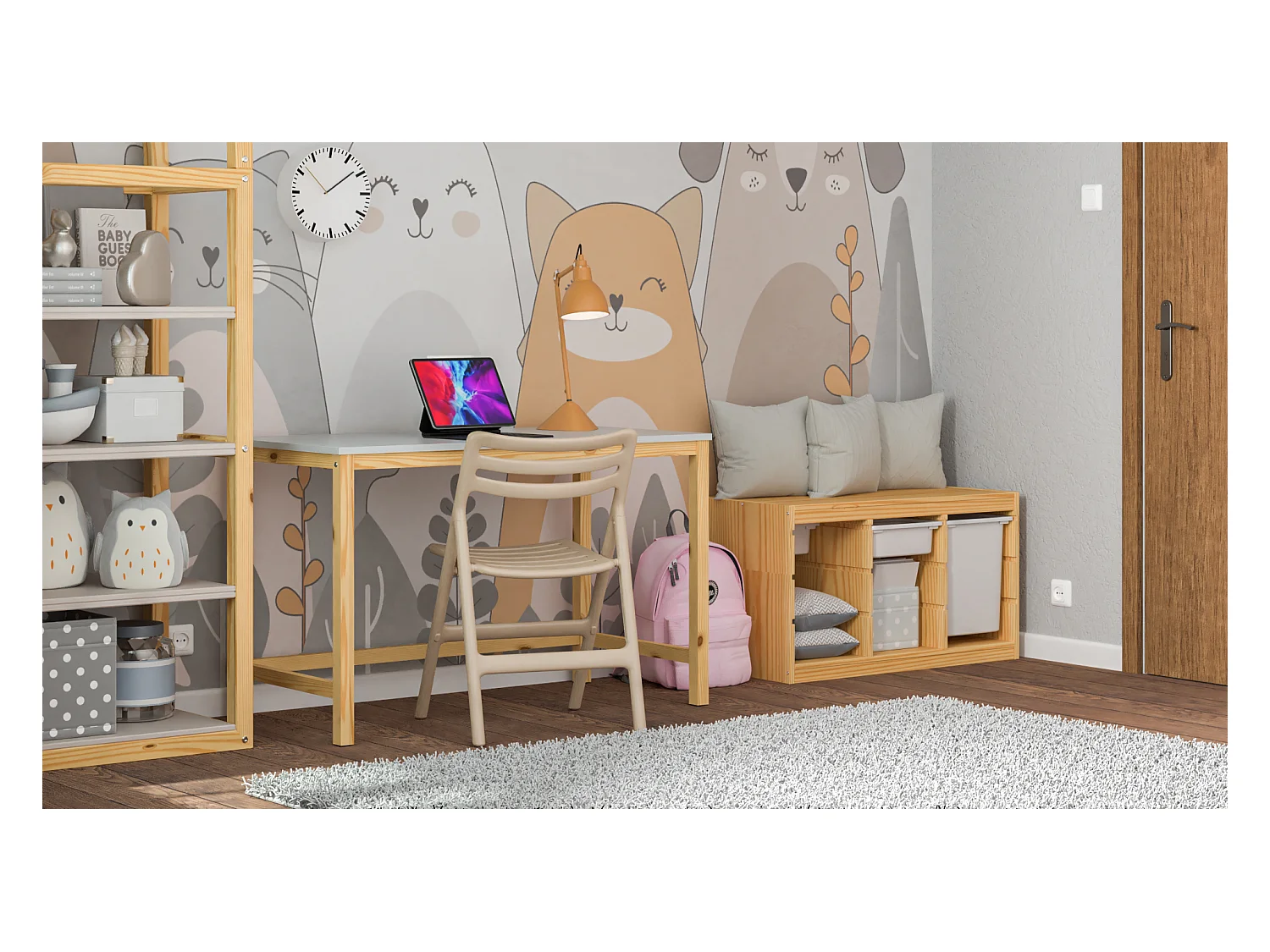 Bureau enfant en pin massif 100x50 noir
