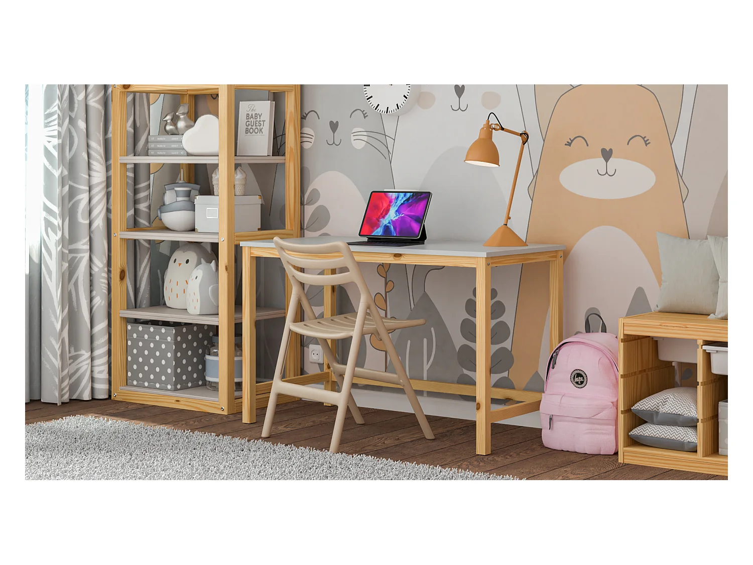 Bureau enfant en pin massif 100x50 noir