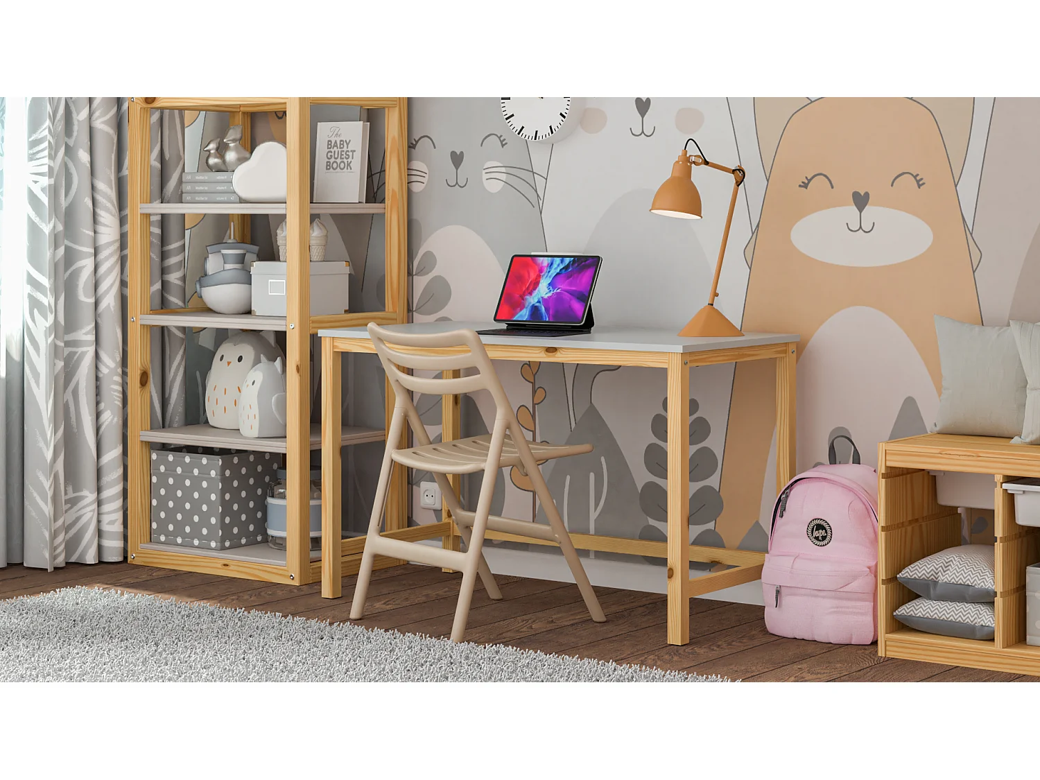 Bureau enfant en pin massif 100x50 noir