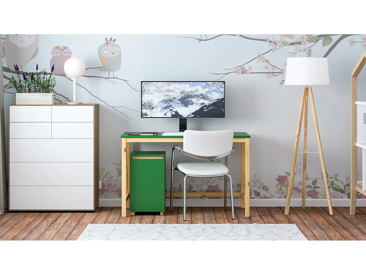 Bureau enfant en pin massif 120x60 vert