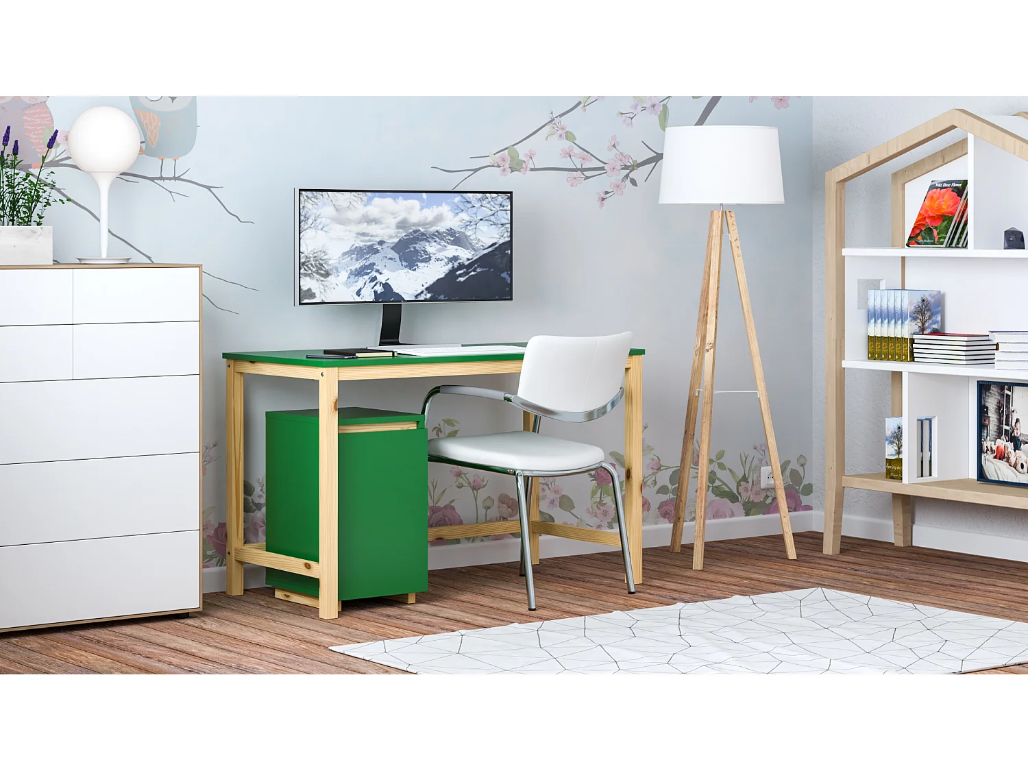 Bureau enfant en pin massif 120x60 vert