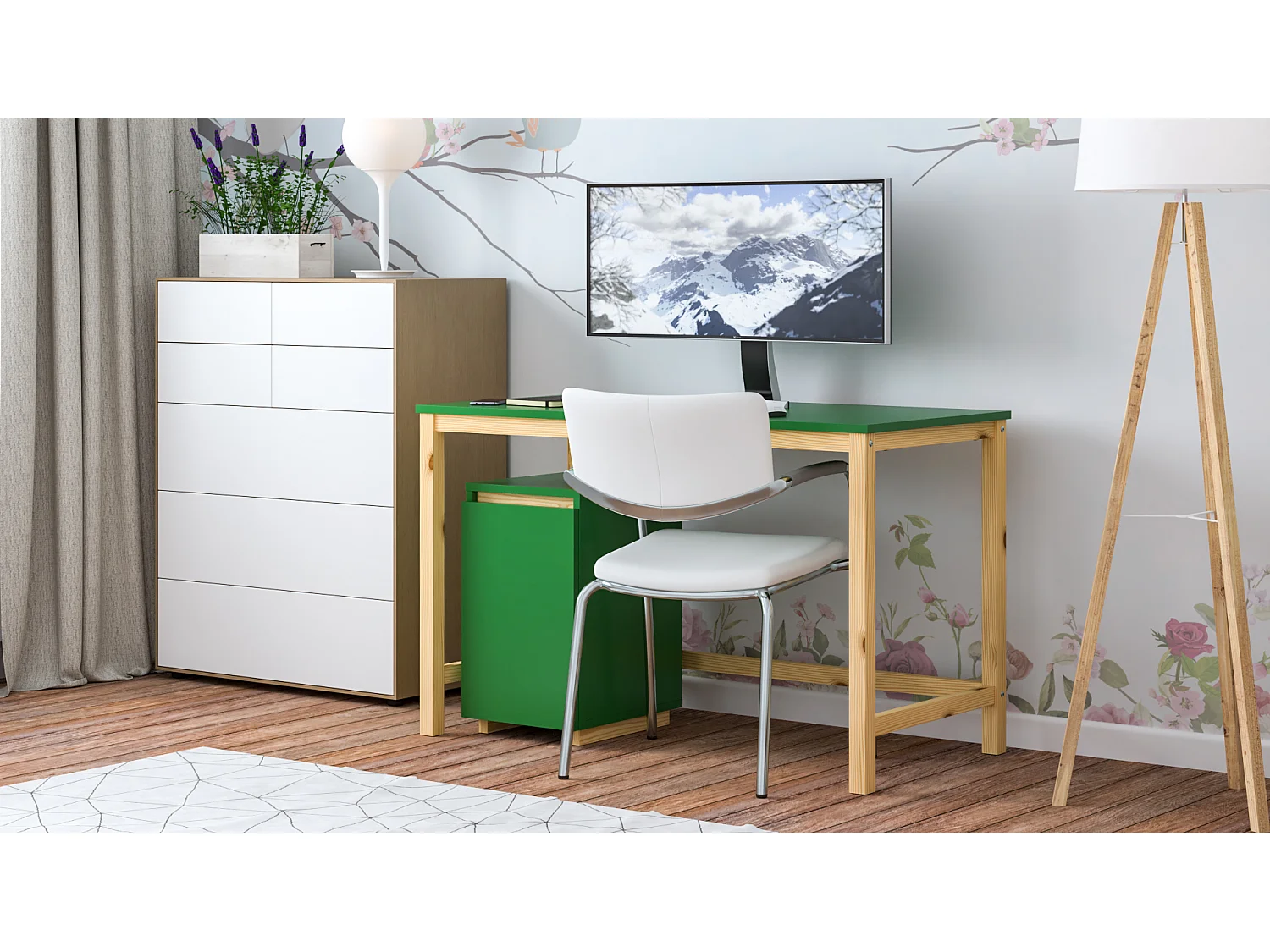 Bureau enfant en pin massif 120x60 vert