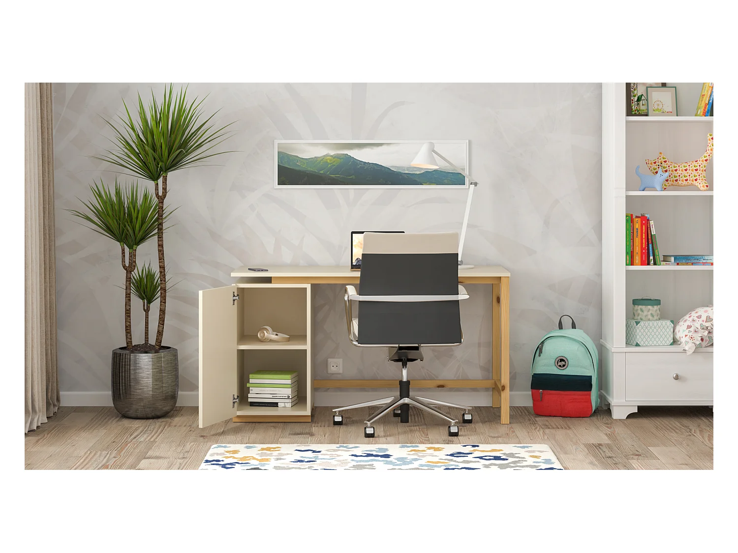 Bureau enfant en pin massif 120x60 beige