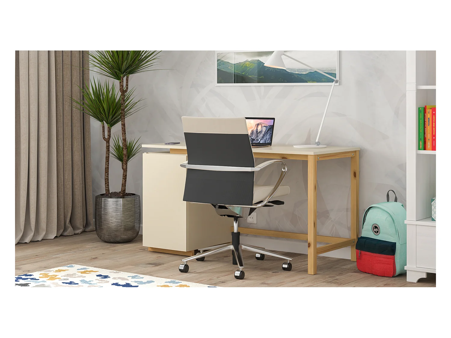 Bureau enfant en pin massif 120x60 beige