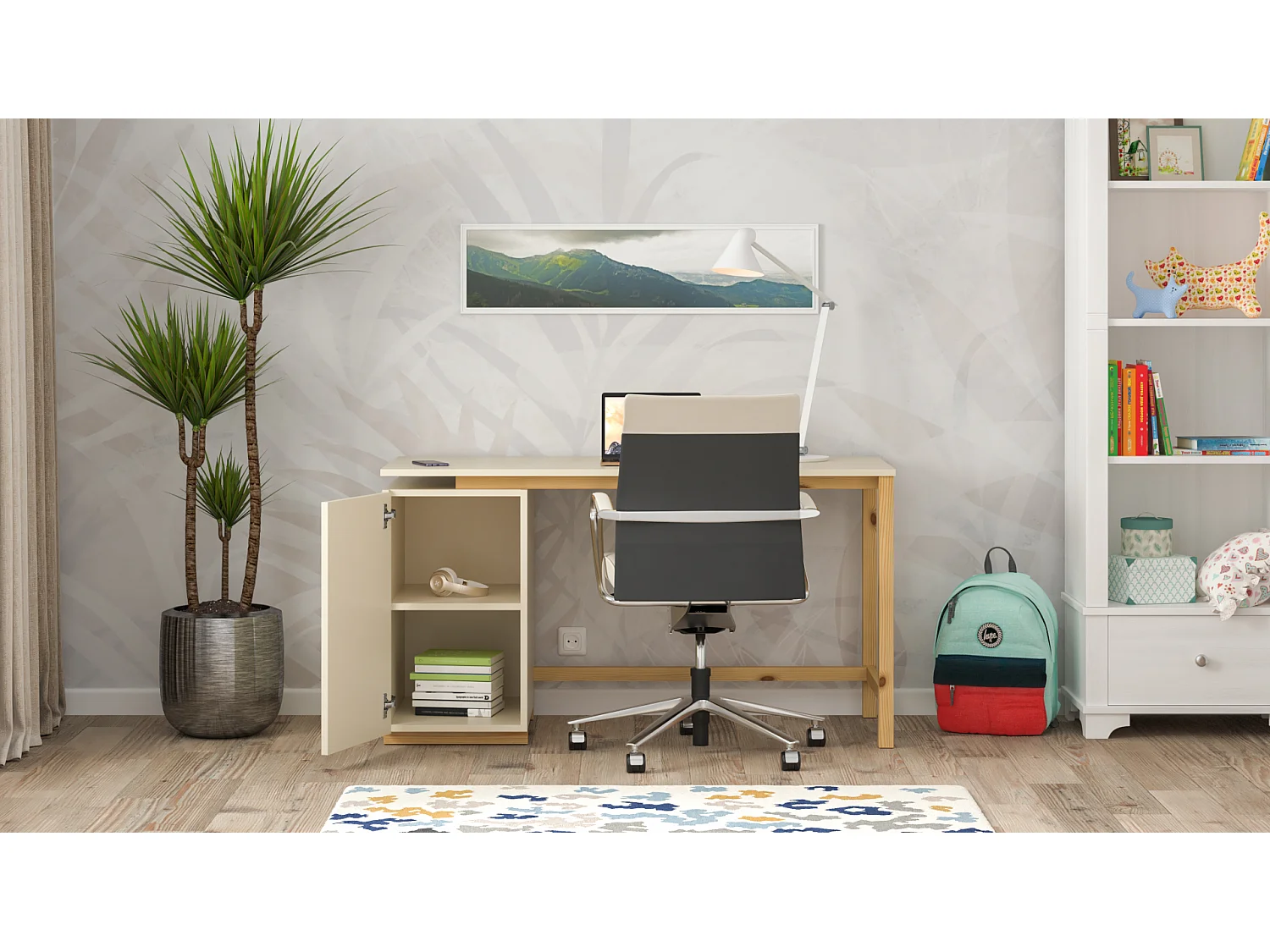 Bureau enfant en pin massif 120x60 beige