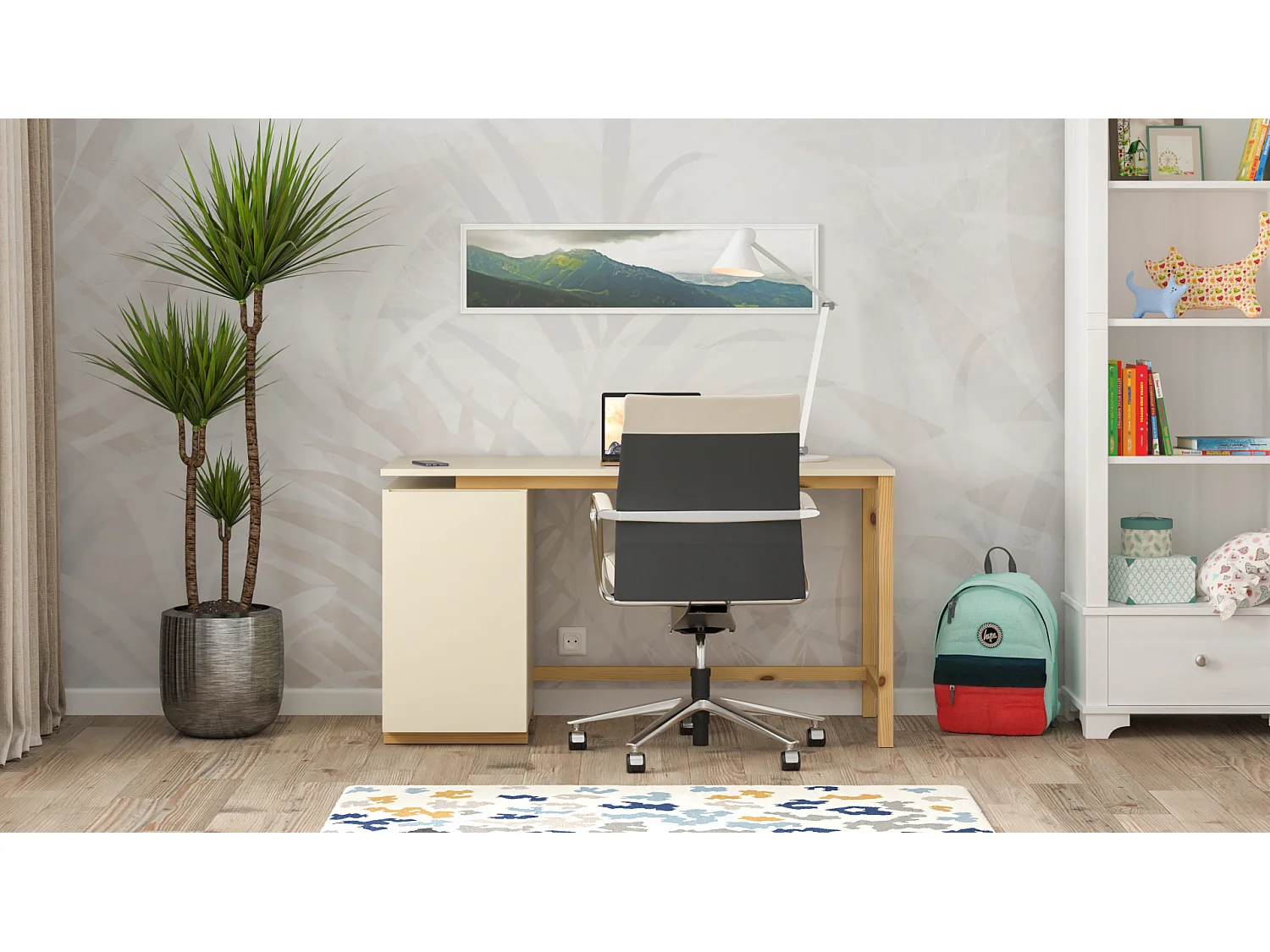 Bureau enfant en pin massif 120x60 beige