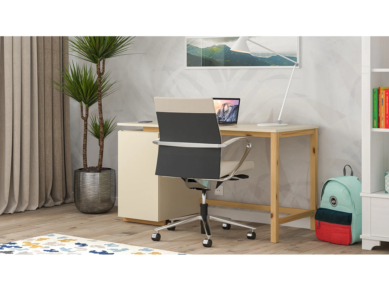 Bureau enfant en pin massif 120x60 beige