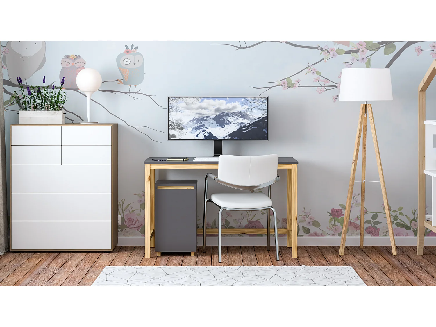 Bureau enfant en pin massif 120x60 gris foncé