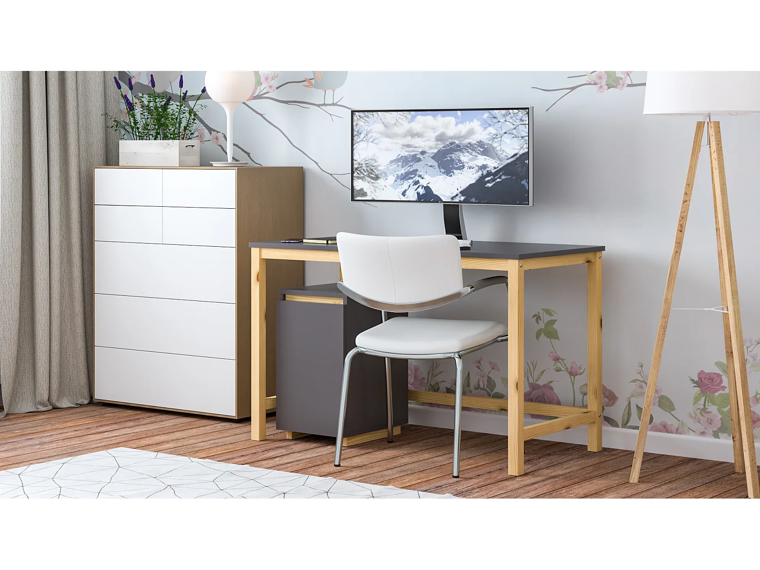 Bureau enfant en pin massif 120x60 gris foncé