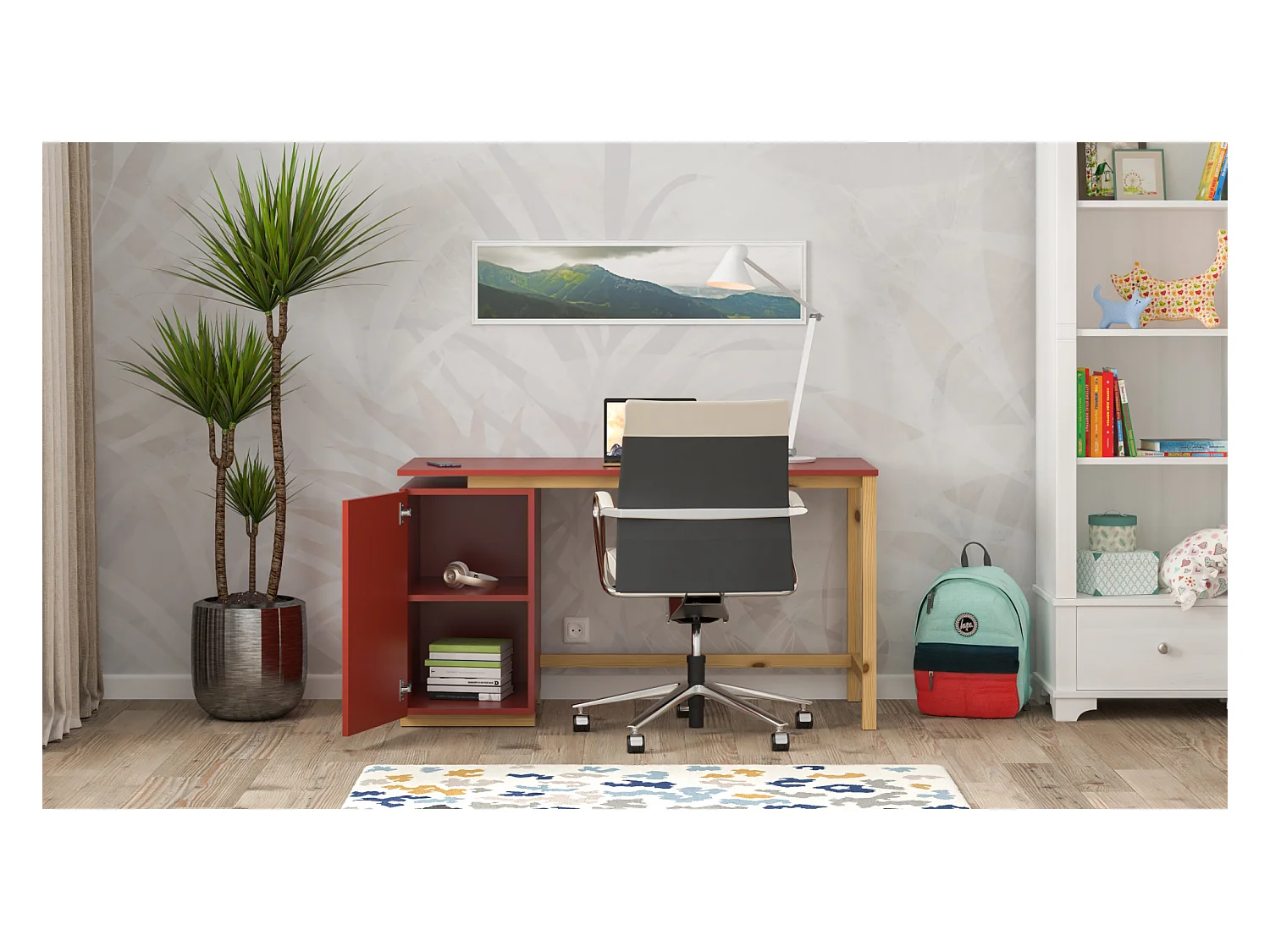 Bureau enfant en pin massif 120x60 rouge