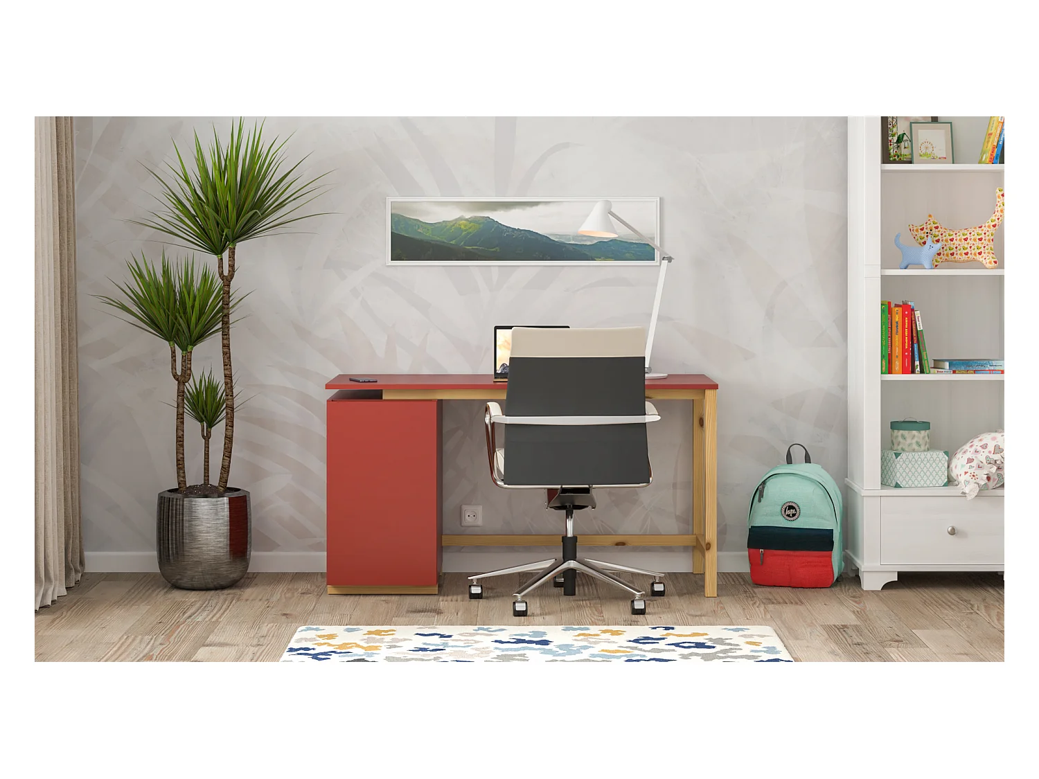 Bureau enfant en pin massif 120x60 rouge