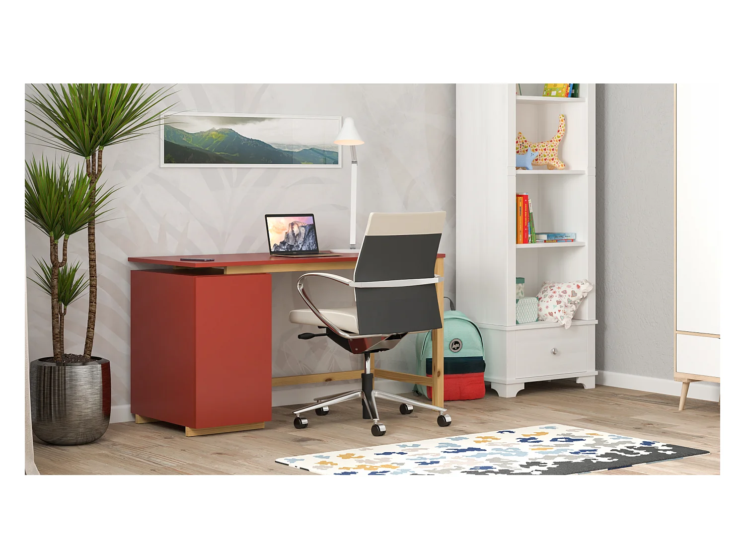 Bureau enfant en pin massif 120x60 rouge