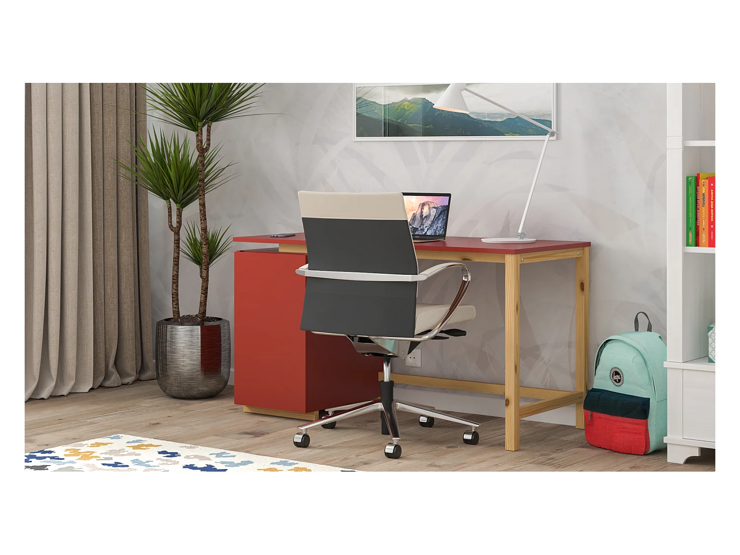 Bureau enfant en pin massif 120x60 rouge