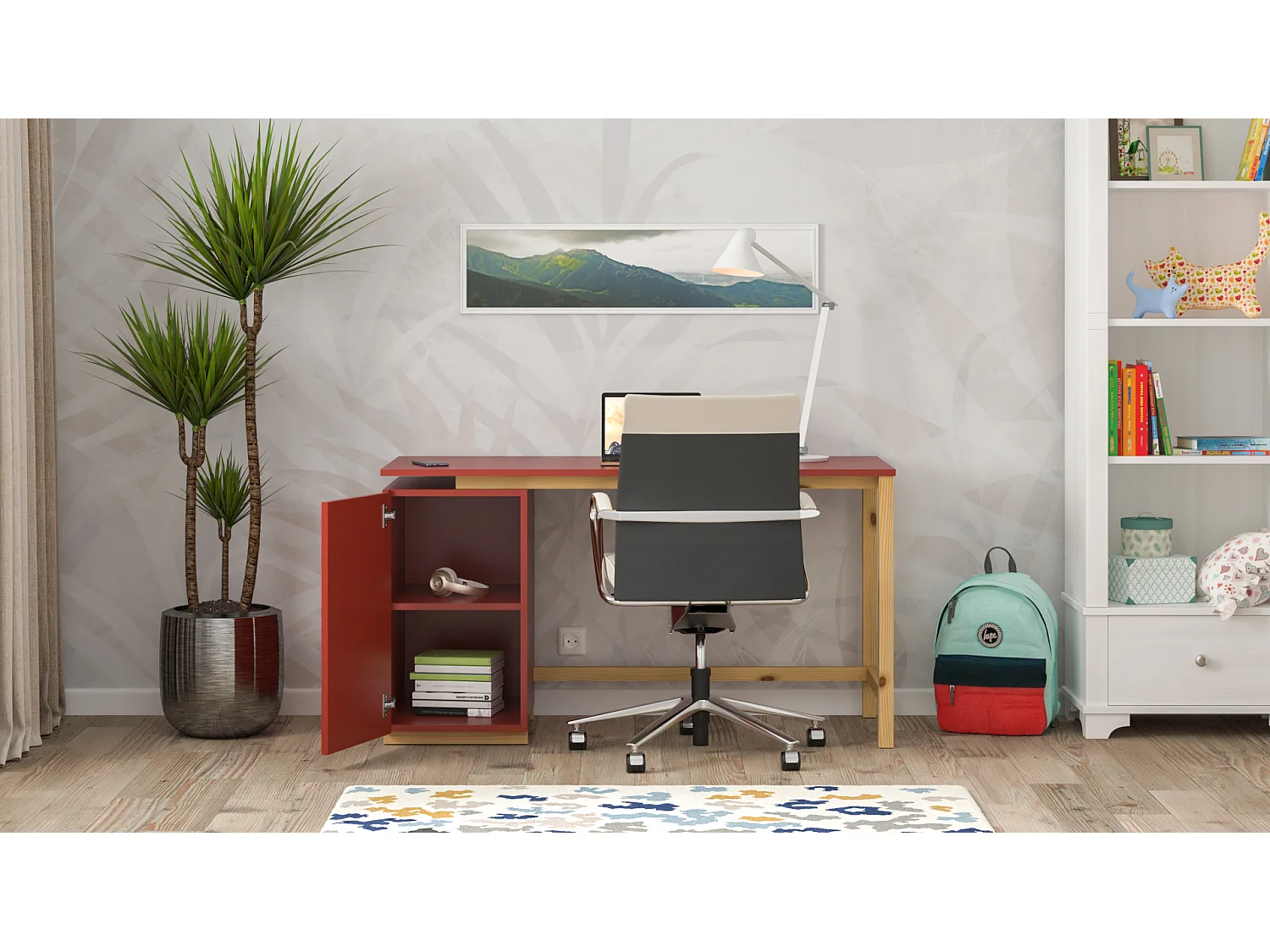 Bureau enfant en pin massif 120x60 rouge