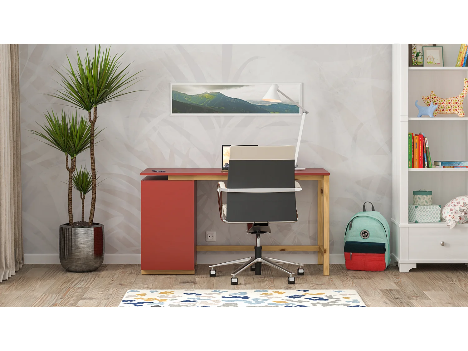 Bureau enfant en pin massif 120x60 rouge
