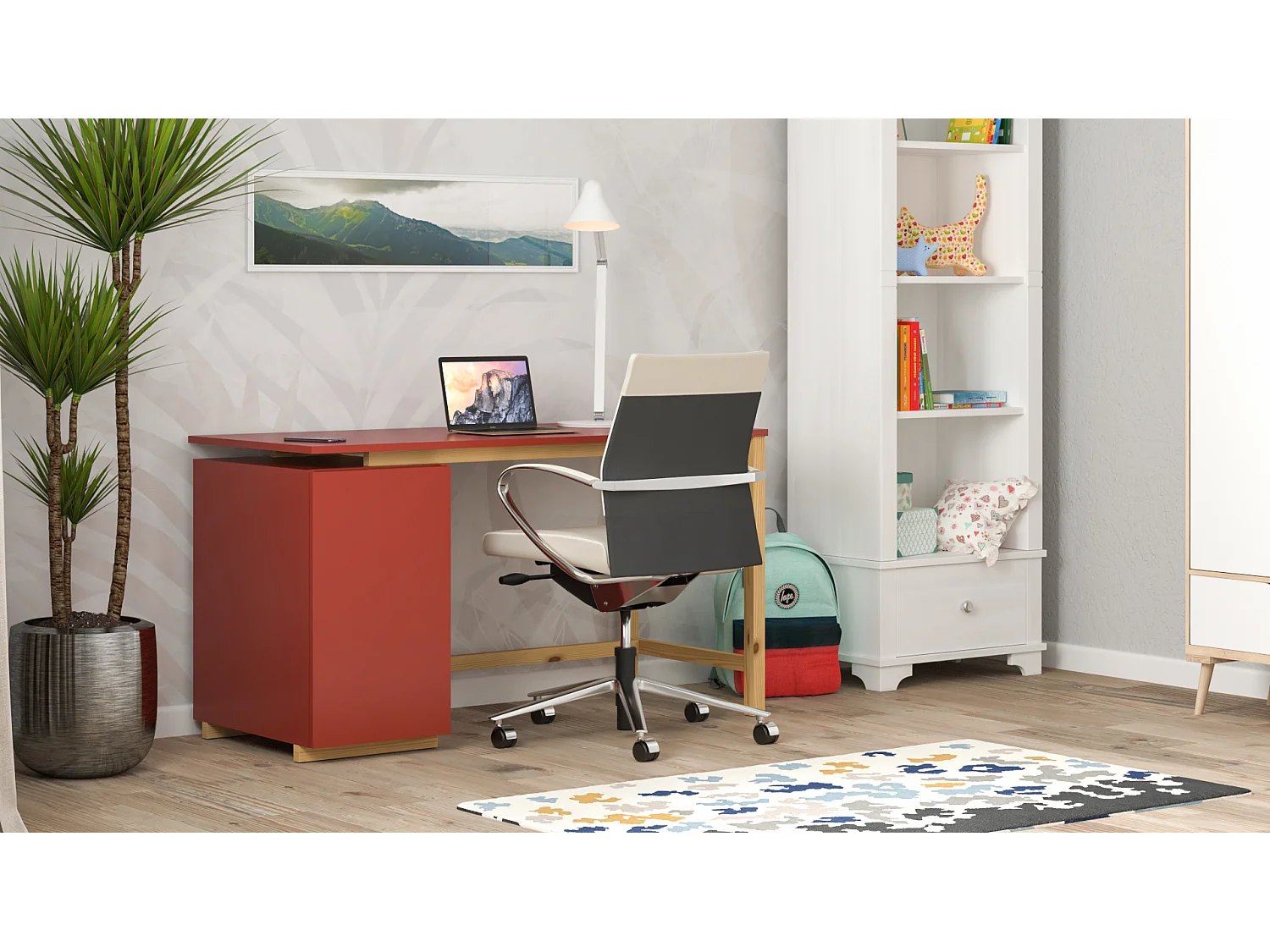 Bureau enfant en pin massif 120x60 rouge